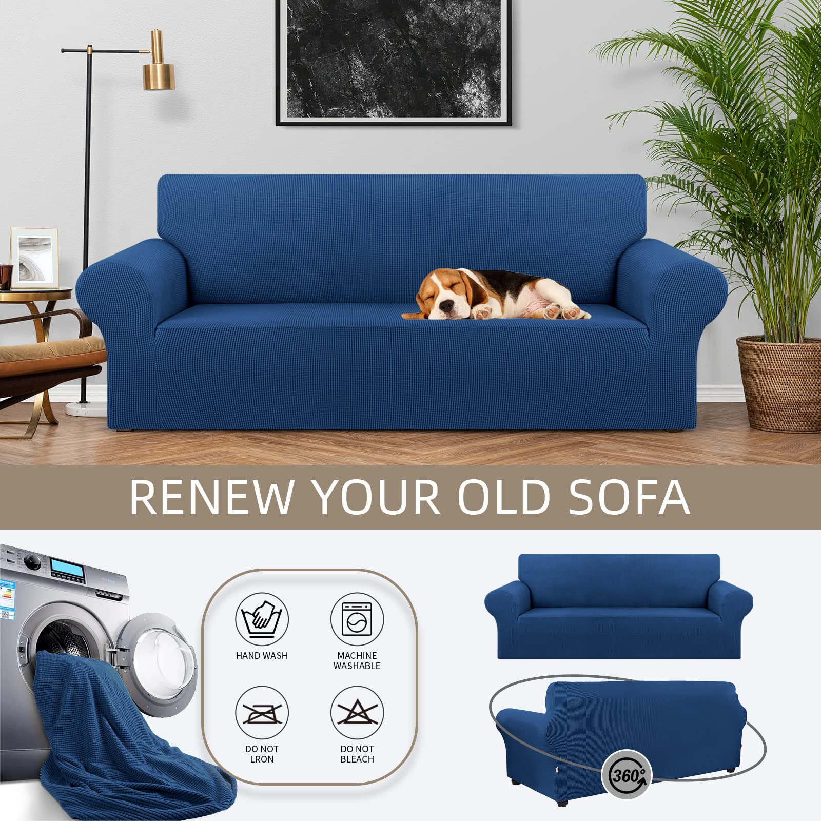 KEKUOU Stretch Sofa Cover Slipcover - Pet Friendly Jacquard Checked Furniture Protector for 3 Cushion Couches (79