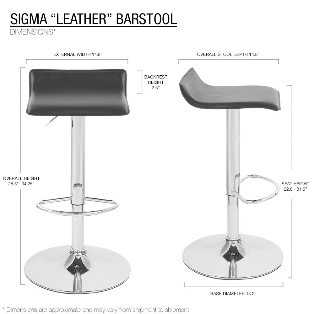 Sigma Modern Adjustable Height Leather Bar Stool - Ergonomic Design for Kitchen, Bar & Dining Room