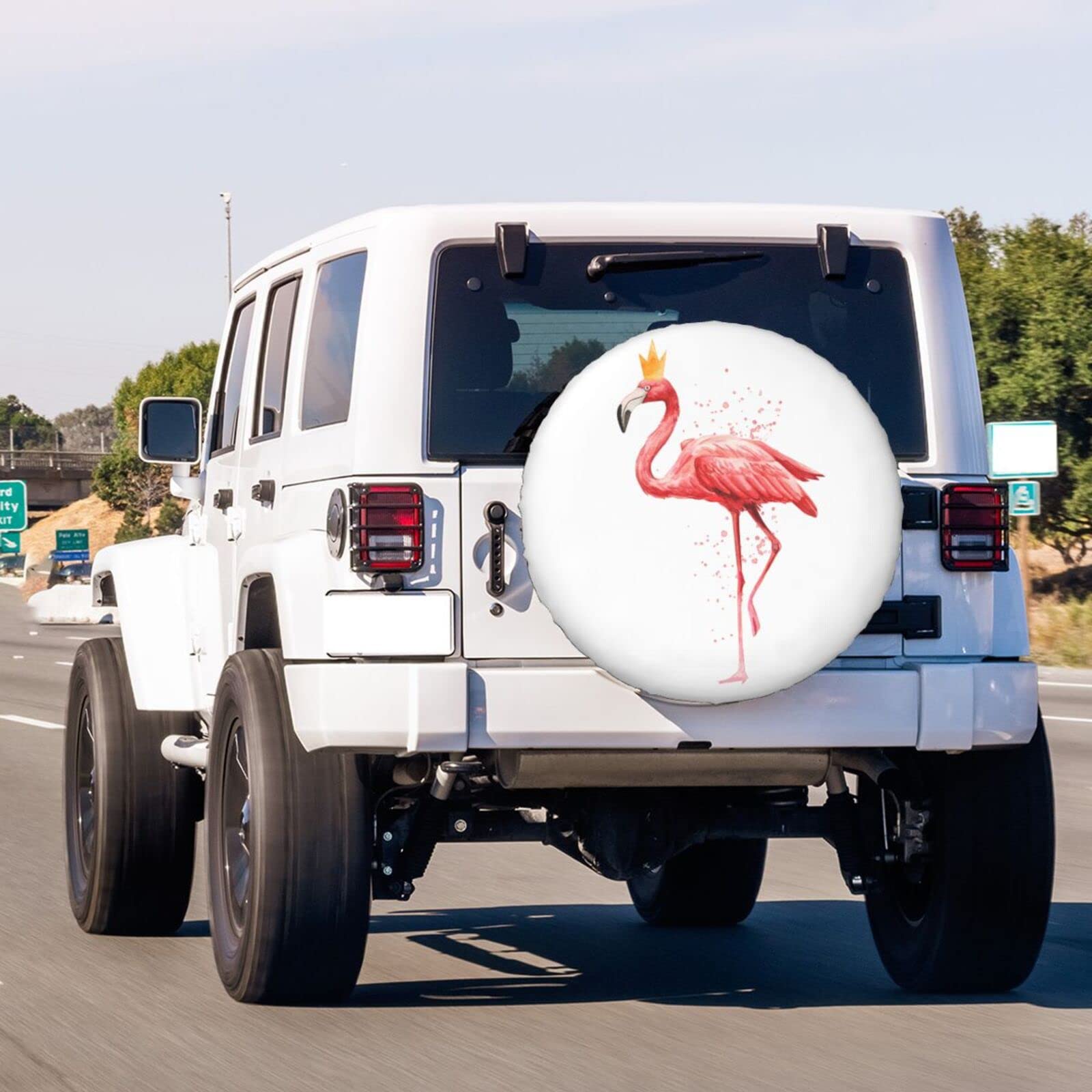 Pink Flamingo Crown Spare Tire Cover - 17 Inch Dustproof Wheel Protector for RV, SUV, Trailer & Vehicles - Perfect for Road Trips & Outdoor Adventures