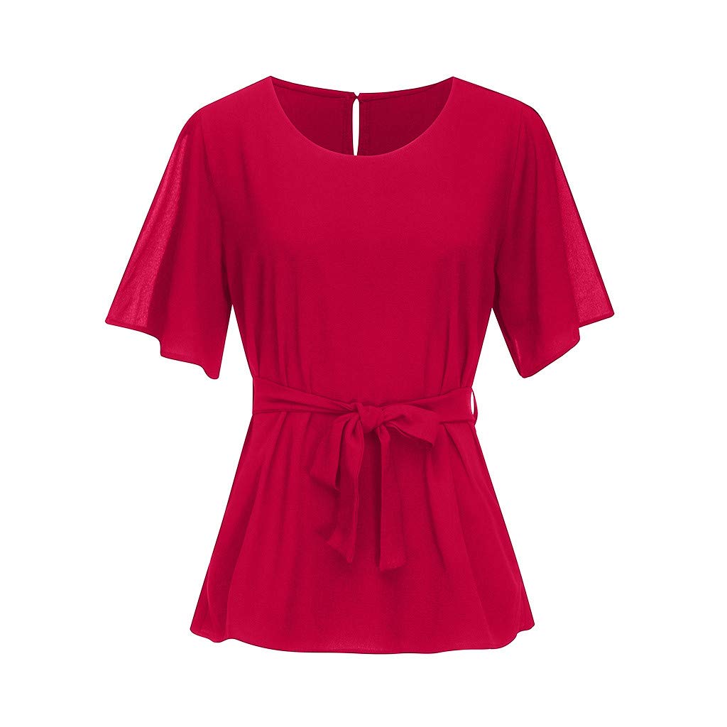 Plus Size Women's Belted Long Sleeve Blouse - Knot Front Solid Color Tunic Top for Casual & Office Wear
