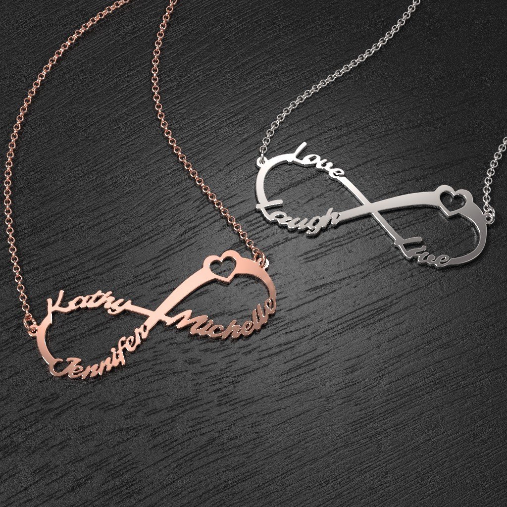 JEWLR Sterling Silver Three Name Infinity Necklace - Personalized Custom Name Jewelry for Women, Mothers, Daughters | Perfect Gift for Birthday, Anniversary, Valentine's Day