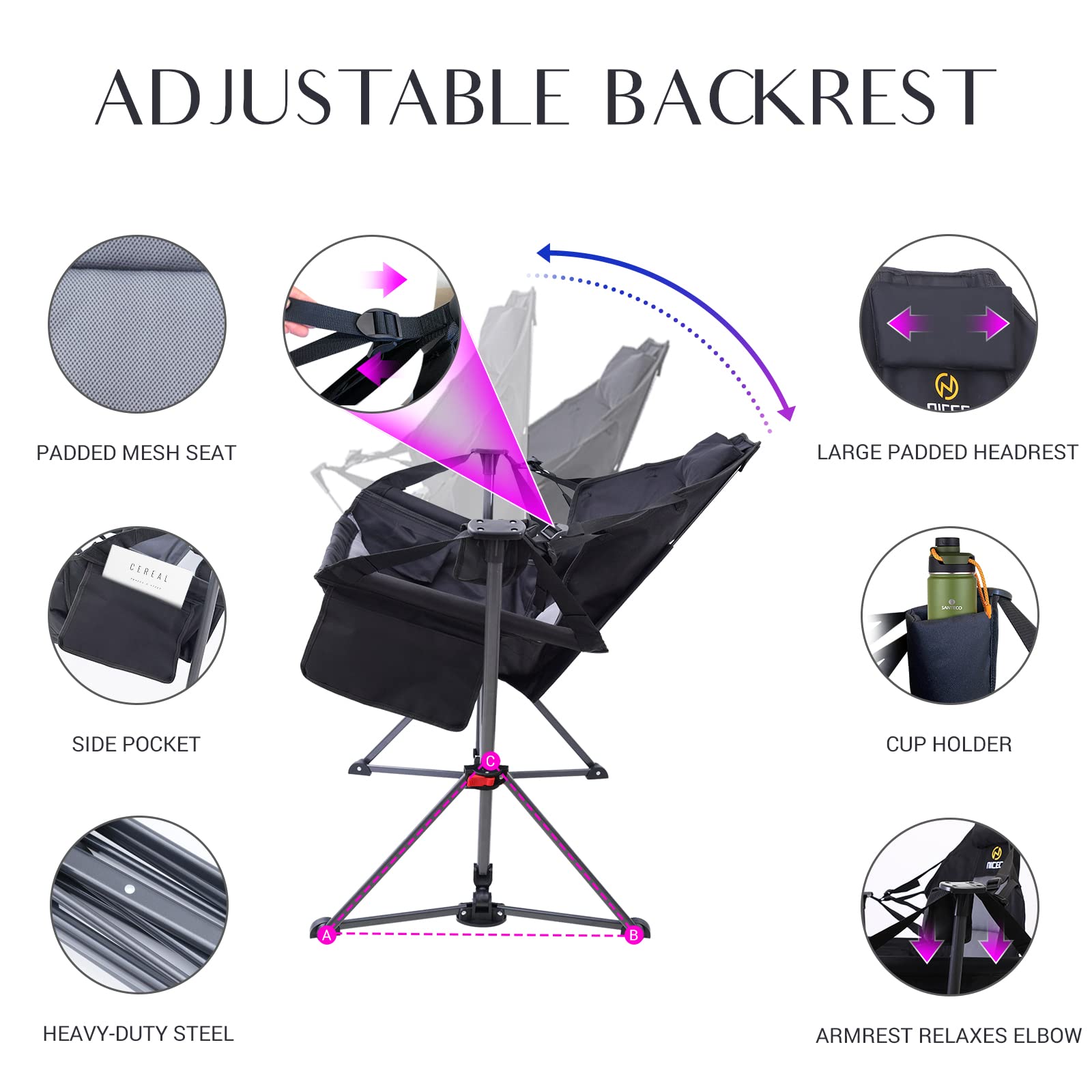 Premium Hammock Chair Swing with Stand - High Back Rocking Camping Chair for Adults, Outdoor Hanging Swing Seat for Patio, Garden, Backyard & Camping (1-Pack) - Perfect for Relaxation & Leisure Time