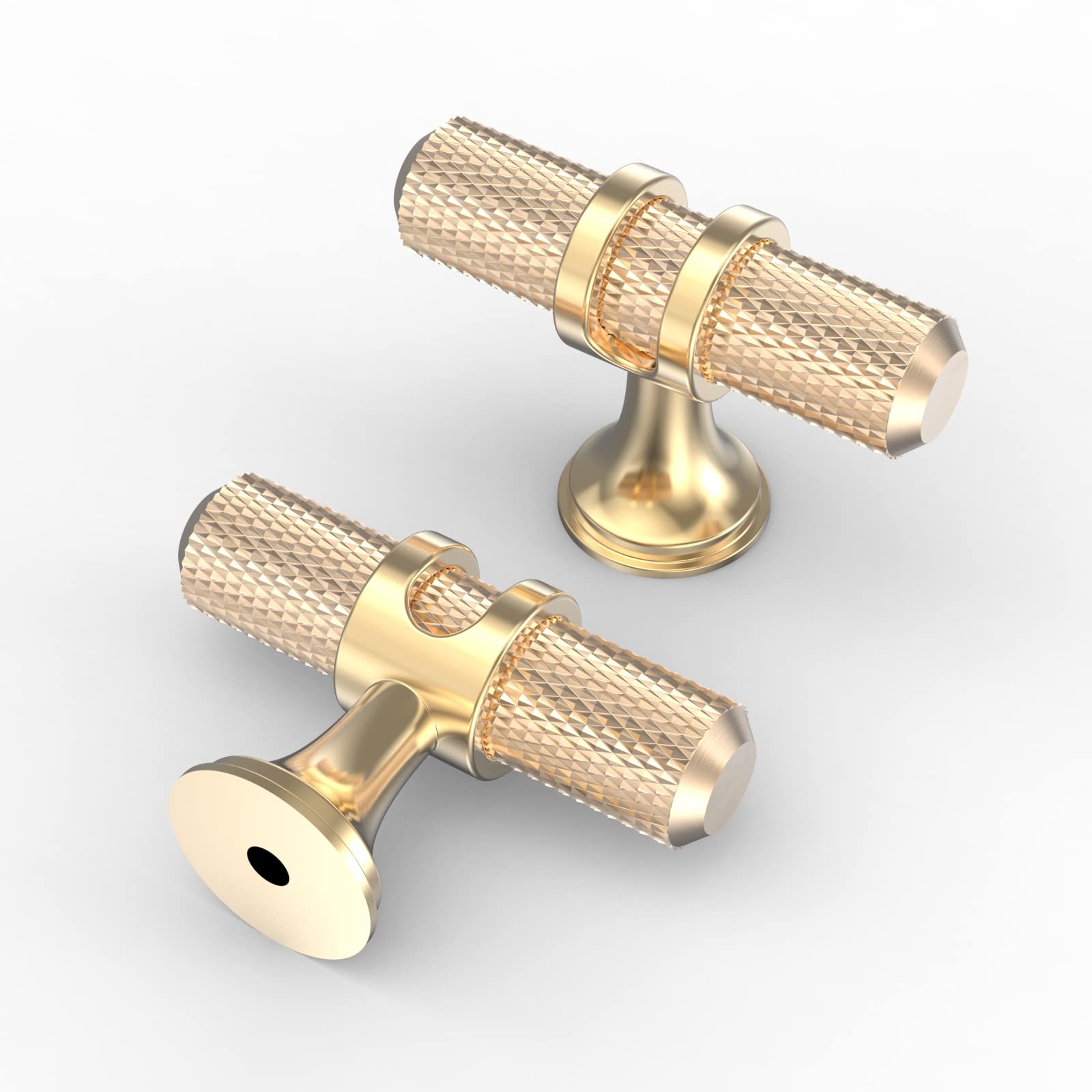 10 Pack Knurled Brushed Brass Cabinet Knobs - Gold Dresser & Drawer Handles for Kitchen, Wardrobe, Cupboard - Single Hole T Bar Pulls for Modern Home Décor & Furniture Upgrade