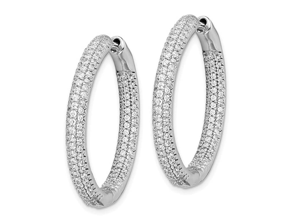 1.50 Carat (ctw) Diamond Hinged Hoop Earrings in 14K White Gold - 3mm Thick Elegant Dangle Earrings for Women, Perfect for Weddings, Parties & Special Occasions