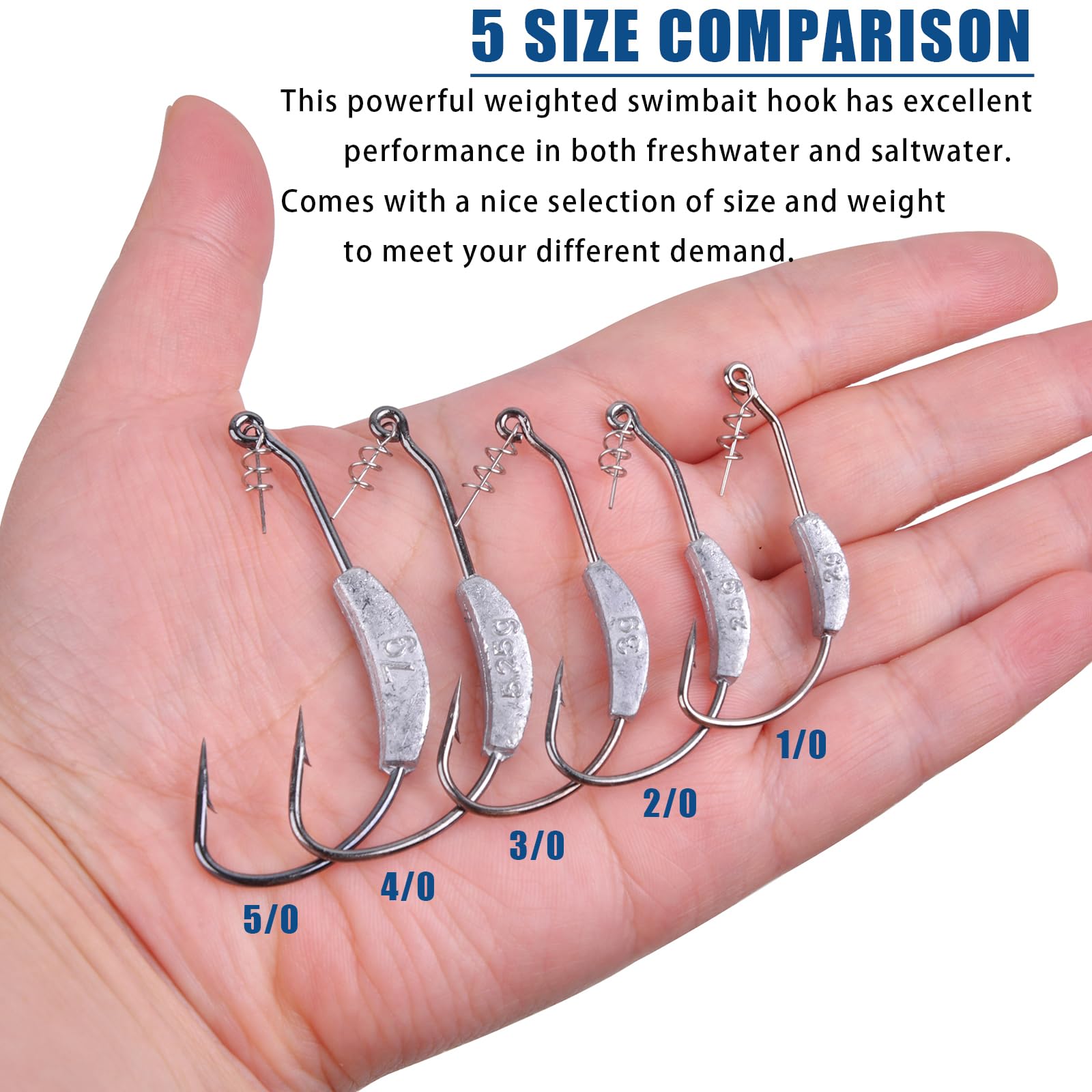 Weighted Swimbait Hooks with Twist Lock - Bass Fishing Jig Heads for Soft Plastic Worms (Sizes 1/0-5/0) - Perfect for Freshwater and Saltwater Fishing, Kayak Angling, and Tournament Bass Fishing
