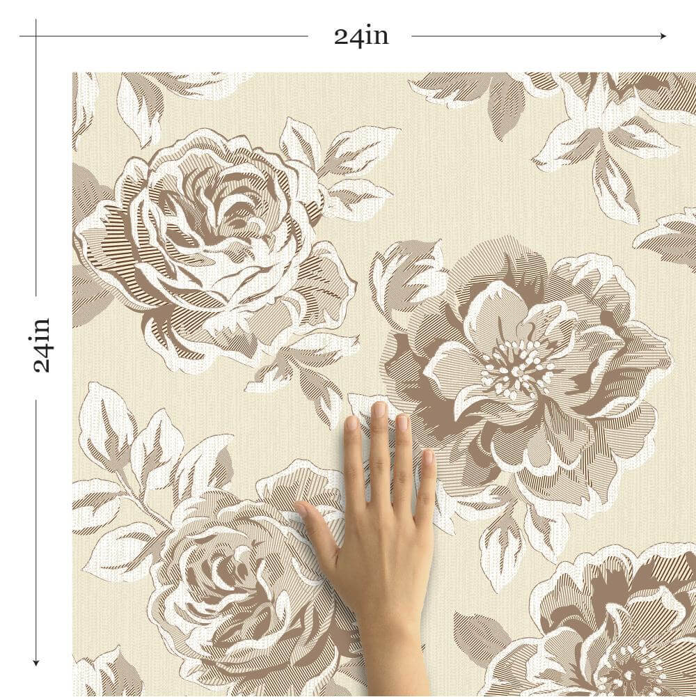 Brown and Beige Floral Peel and Stick Removable Wallpaper - Self-Adhesive Decorative Wall Covering for Bedroom, Living Room, Nursery, and Office Decor
