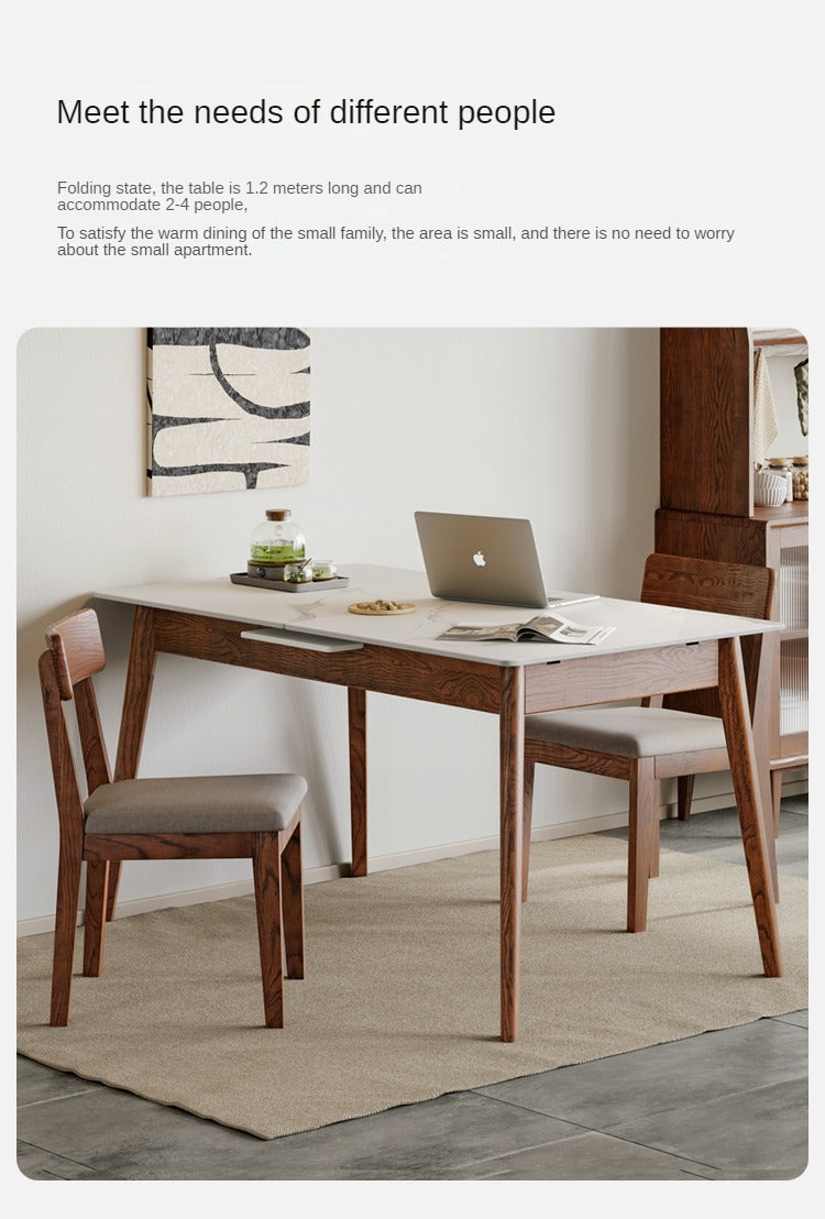 Solid Oak Wood Extendable Dining Table - Expandable Farmhouse Table for Kitchen, Dining Room & Small Spaces | Rustic Home Decor & Space-Saving Solution