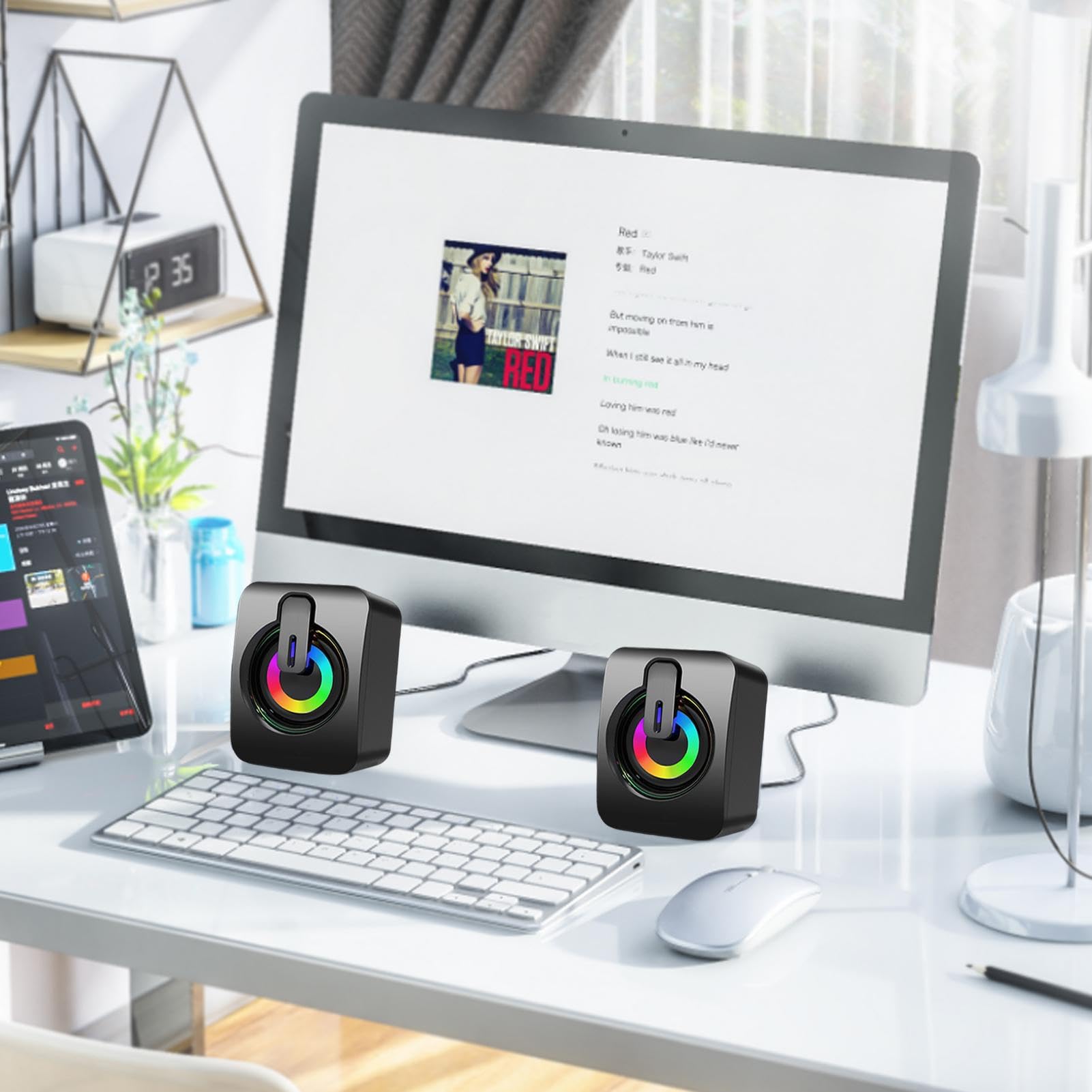 zwxqe Desktop Speakers | Wired Plug Speakers for Computer Desk, TV Stand, Bedside | High-Quality Audio for Entertainment, Gaming, and Music | Compact & Sturdy Design for Home and Office Use