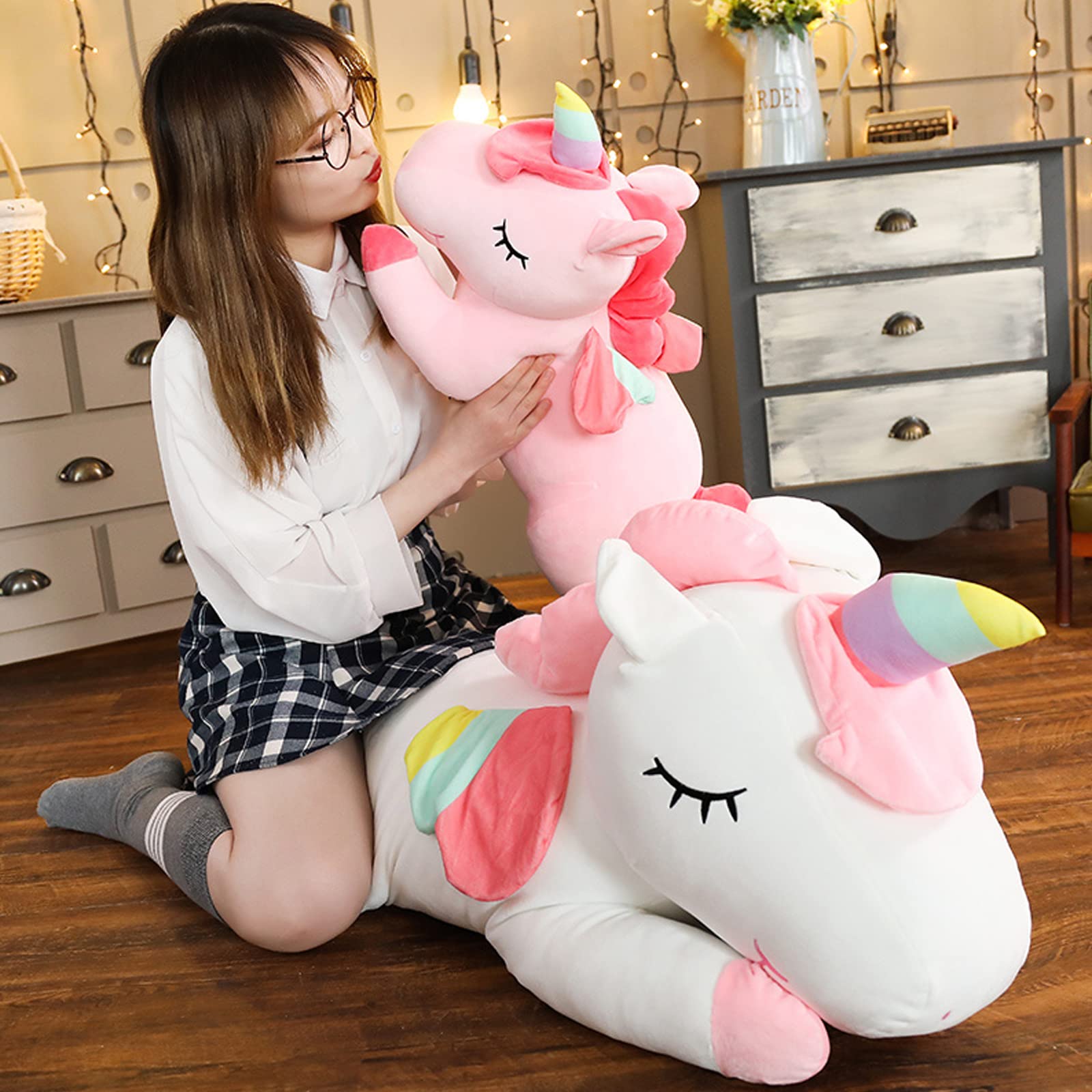 Soft Unicorn Plush Hugging Pillow - Large 39.3 Inch Stuffed Animal Body Pillow for Kids | Perfect Gift for Valentine's Day, Christmas & Birthdays (White) | Cuddle Companion for Bedtime, Nursery Decor & Stress Relief