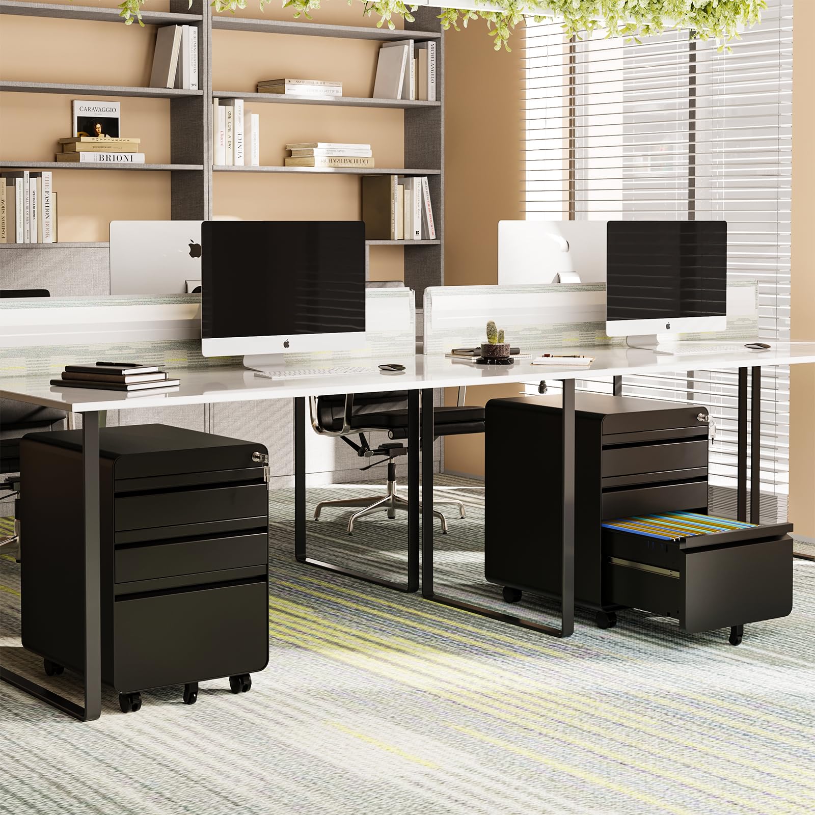 3-Drawer Rolling File Cabinet with Lock - Black Metal Mobile Filing Cabinet for Legal/Letter Size Documents (Fully Assembled Except Casters) - Perfect for Office Organization, Home Office Storage & Business Document Filing