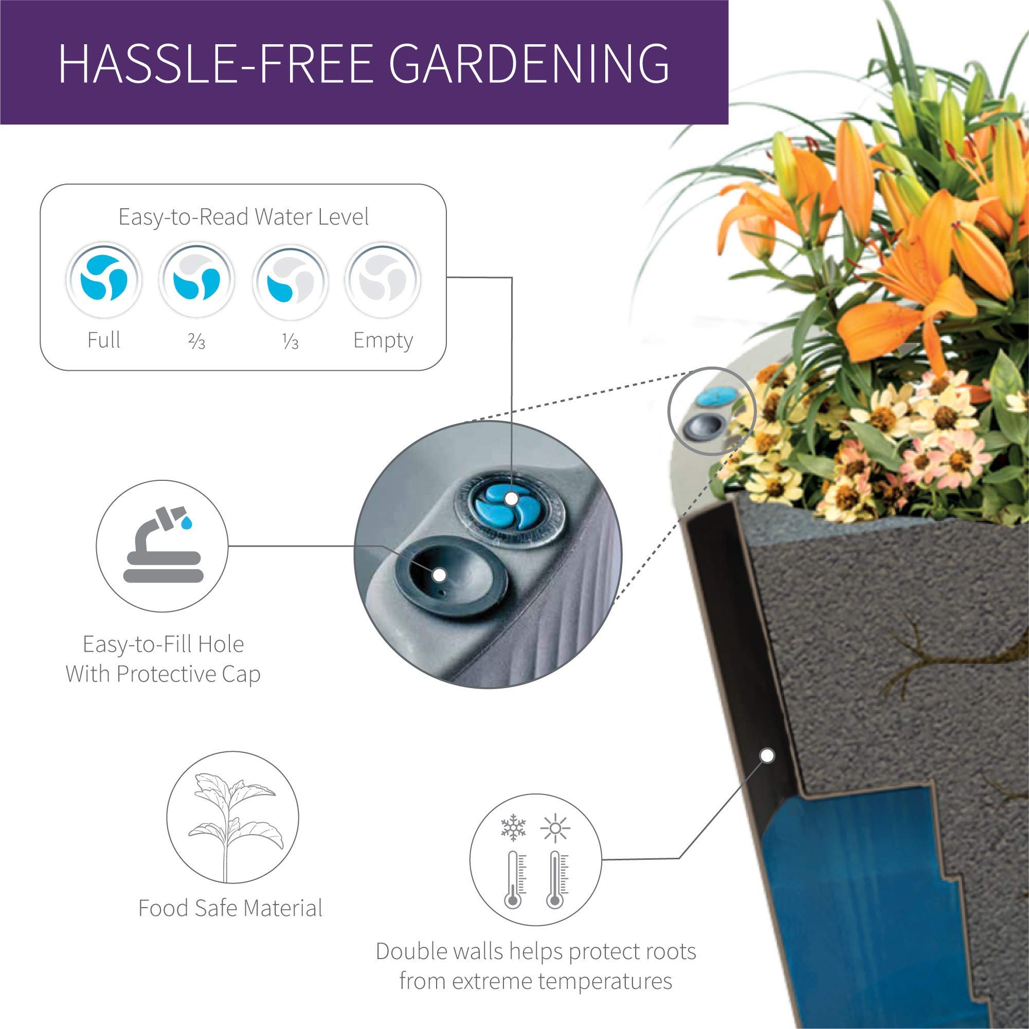 Crescent Garden Dot TruDrop 26-Inch Self-Watering Planter - Indoor/Outdoor Flower Pot in Old Bronze | Perfect for Patio, Balcony & Home Decor