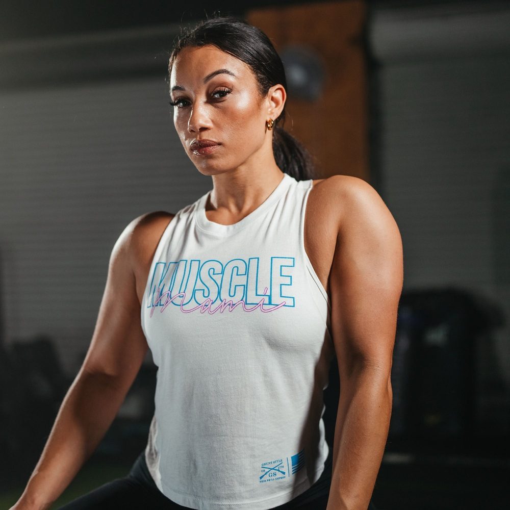 Women's Muscle Mami Racerback Cropped Tank Top - White | Workout & Gym Essential | Perfect for Yoga, Running & Fitness