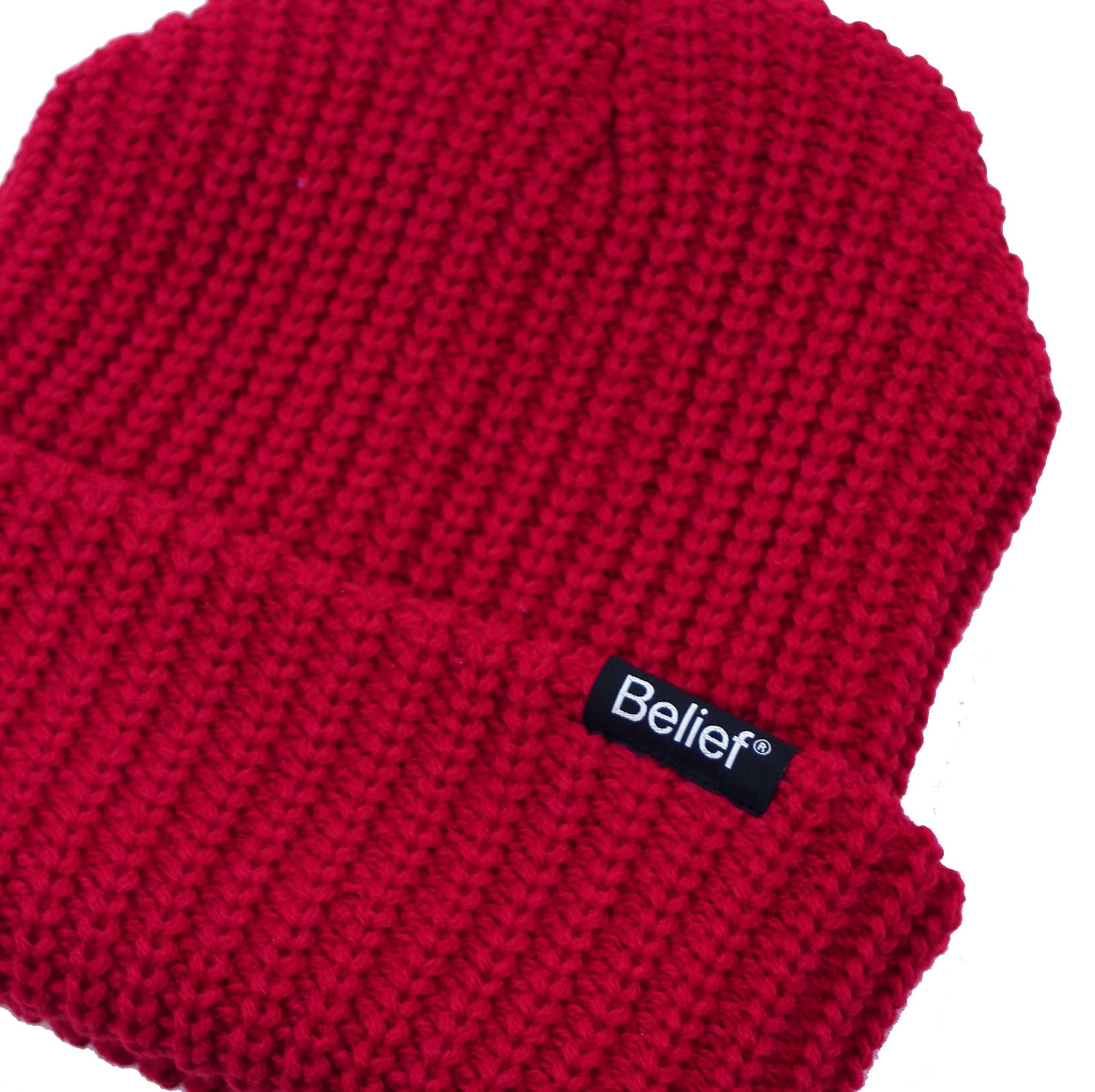 Belief NYC Lumberjack Beanie - Dark Red Winter Hat for Men & Women - Warm Knit Beanie for Outdoor Activities, Skiing, and Snowboarding