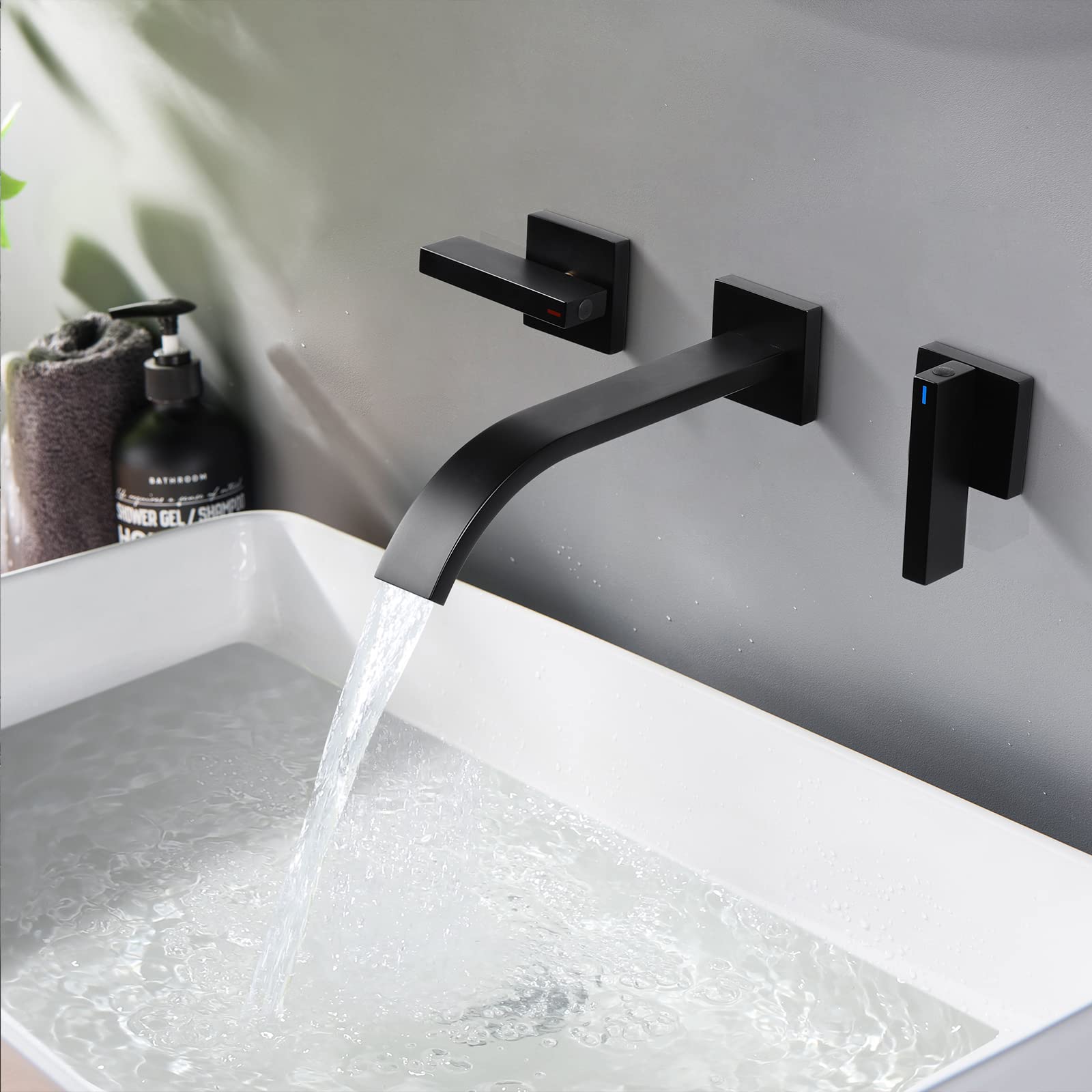 Brushed Brass Wall Mount Bathroom Faucet - Matte Black Sink Faucet with 2 Handles for Modern Bathrooms