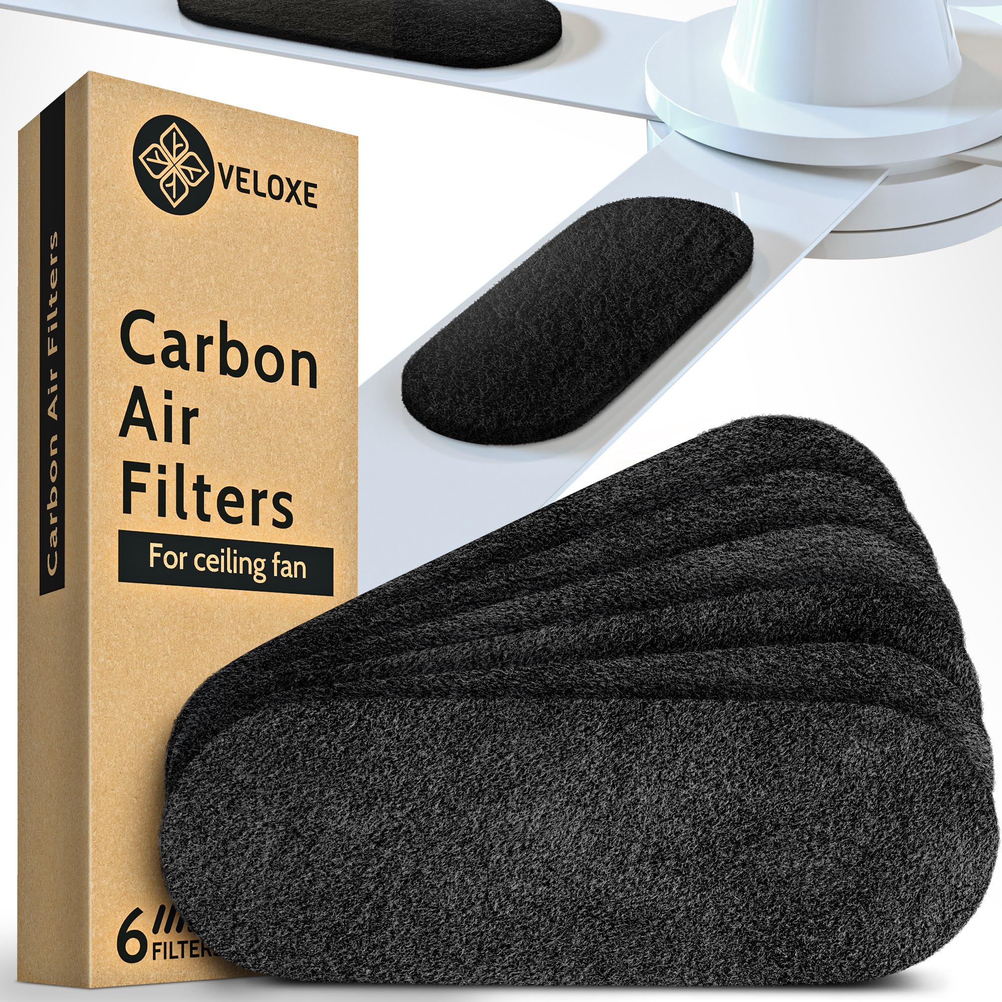 6-Pack Activated Charcoal Ceiling Fan Air Filters | Odor Eliminator & Air Purifier for Dust, Pollen & Household Contaminants | Unscented Carbon Filters for Bedroom, Living Room & Office