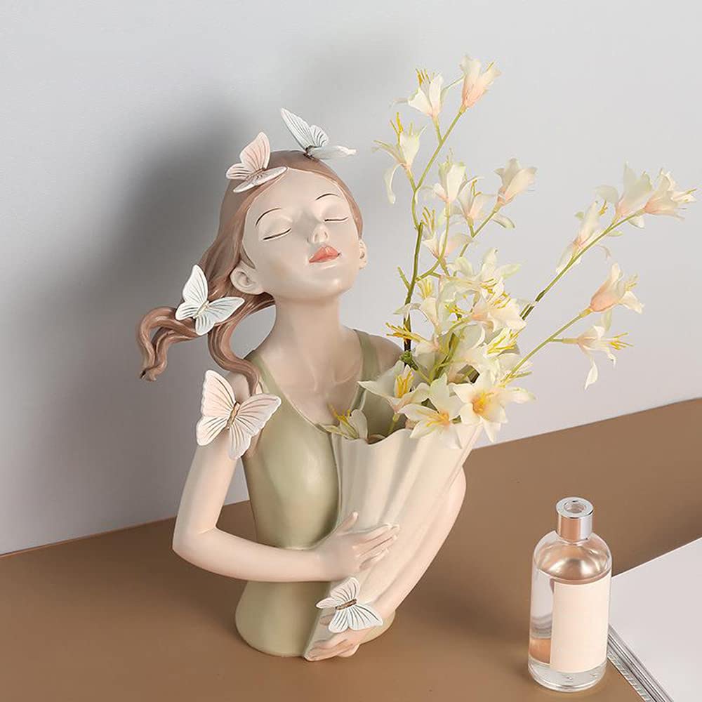 Creative Resin Figurine Statue - Elegant Flower Vase & Plant Pot for Home Decor | Perfect for Living Room, Bedroom, Office Desk & Gift Giving