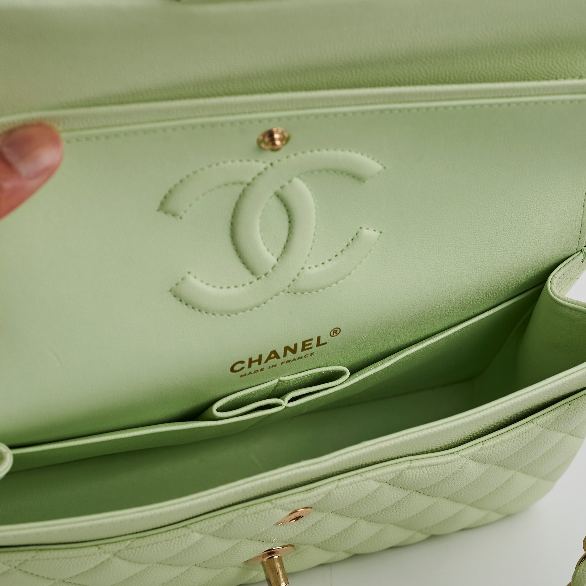 Chanel Medium Caviar Leather Double Classic Flap Bag in Light Green - Luxury Designer Handbag for Women, Perfect for Parties, Weddings & Everyday Elegance