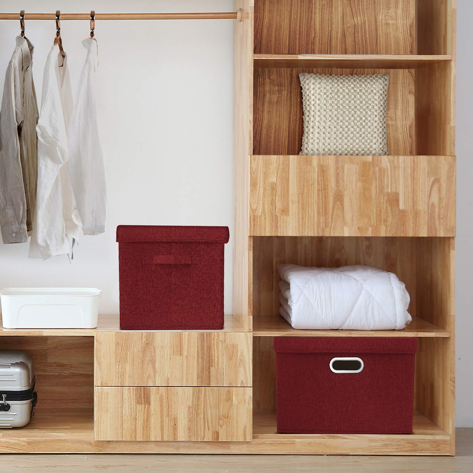 TYEERS Large Collapsible Storage Bins with Lids (3-Pack) - Foldable Organization Bins for Closet, Clothes & Home Office Storage - Space-Saving Wine Red Storage Boxes - Perfect for Bedroom, Garage & Seasonal Organization