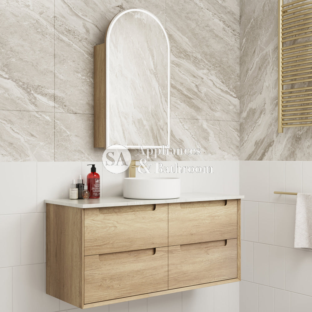 Aulic Canterbury Arch LED Bathroom Mirror Cabinet with Shaver Socket, 19.7 x 35.4 Inches (500 x 900mm), Modern Medicine Cabinet with Lighting - Perfect for Bathroom Vanity, Shaving & Makeup Organization