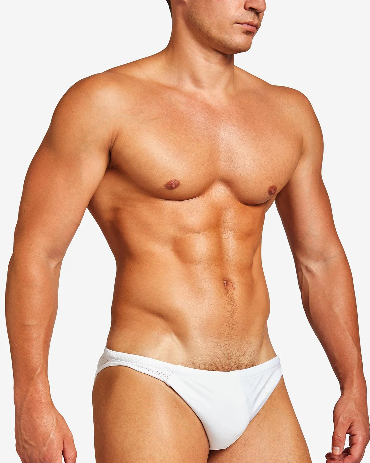 Teamm8 Men's White Bass Mesh Swim Briefs - Quick Dry, Comfortable Swimwear for Pool, Beach & Water Sports