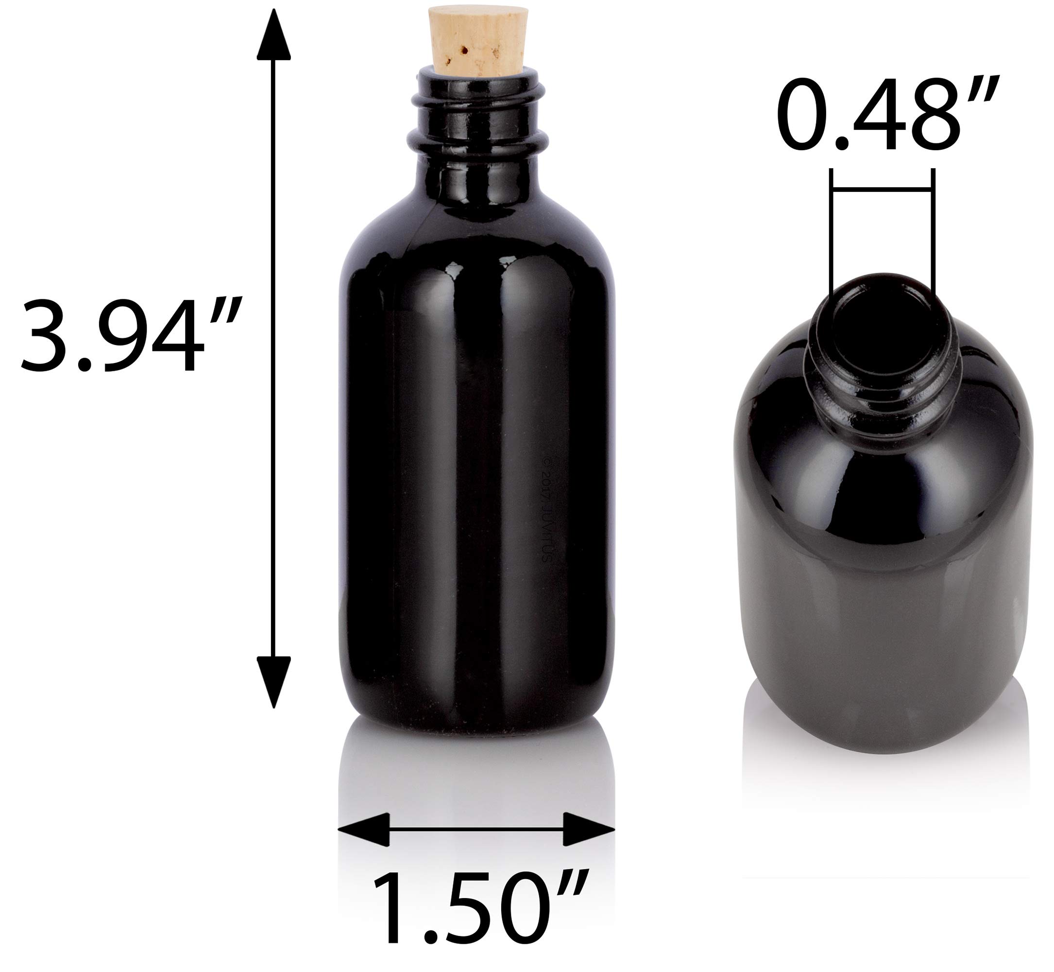 Premium 2 oz Black Glass Boston Round Bottles with Cork Stoppers - Set of 24 + Bonus Funnel for Essential Oils, Perfume & DIY Beauty Products | Luxury Apothecary Packaging for Home & Professional Use
