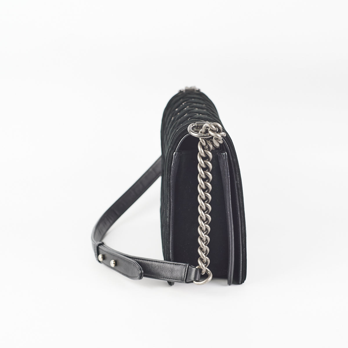 Chanel New Medium Boy Bag in Black Velvet - Luxury Designer Handbag for Women, Perfect for Evening Parties & Special Occasions
