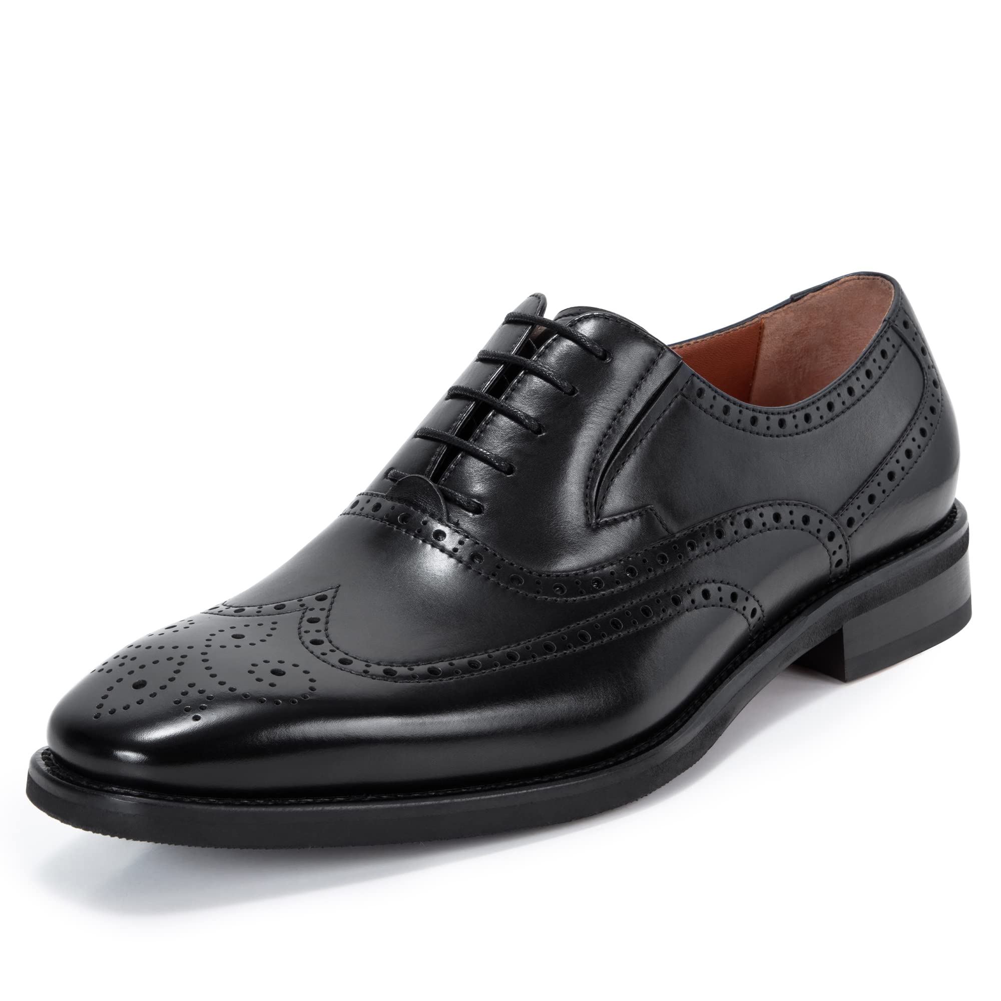 Men's Oxford Dress Shoes - Classic Gatsby Low Heel Leather Brogue Wingtip Formal Shoes for Business, Office & Wedding | Black Leather Shoes for Professional & Formal Occasions