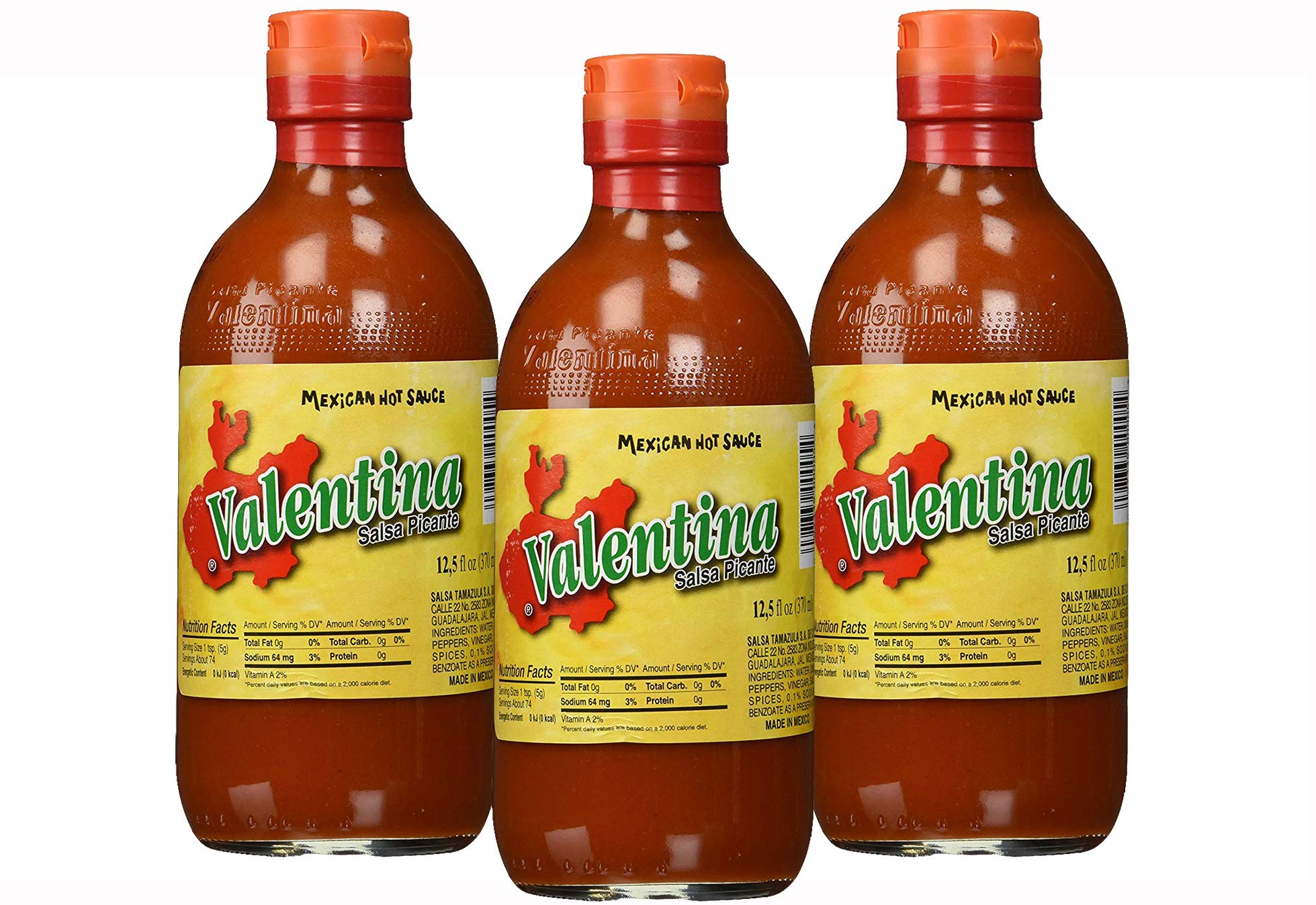 Valentina Salsa Picante Mexican Hot Sauce - 12.5 oz Bottle (Pack of 3) | Authentic Spicy Flavor for Tacos, Nachos, Wings & Mexican Dishes | Hot Chili Pepper Sauce for Cooking & Dipping