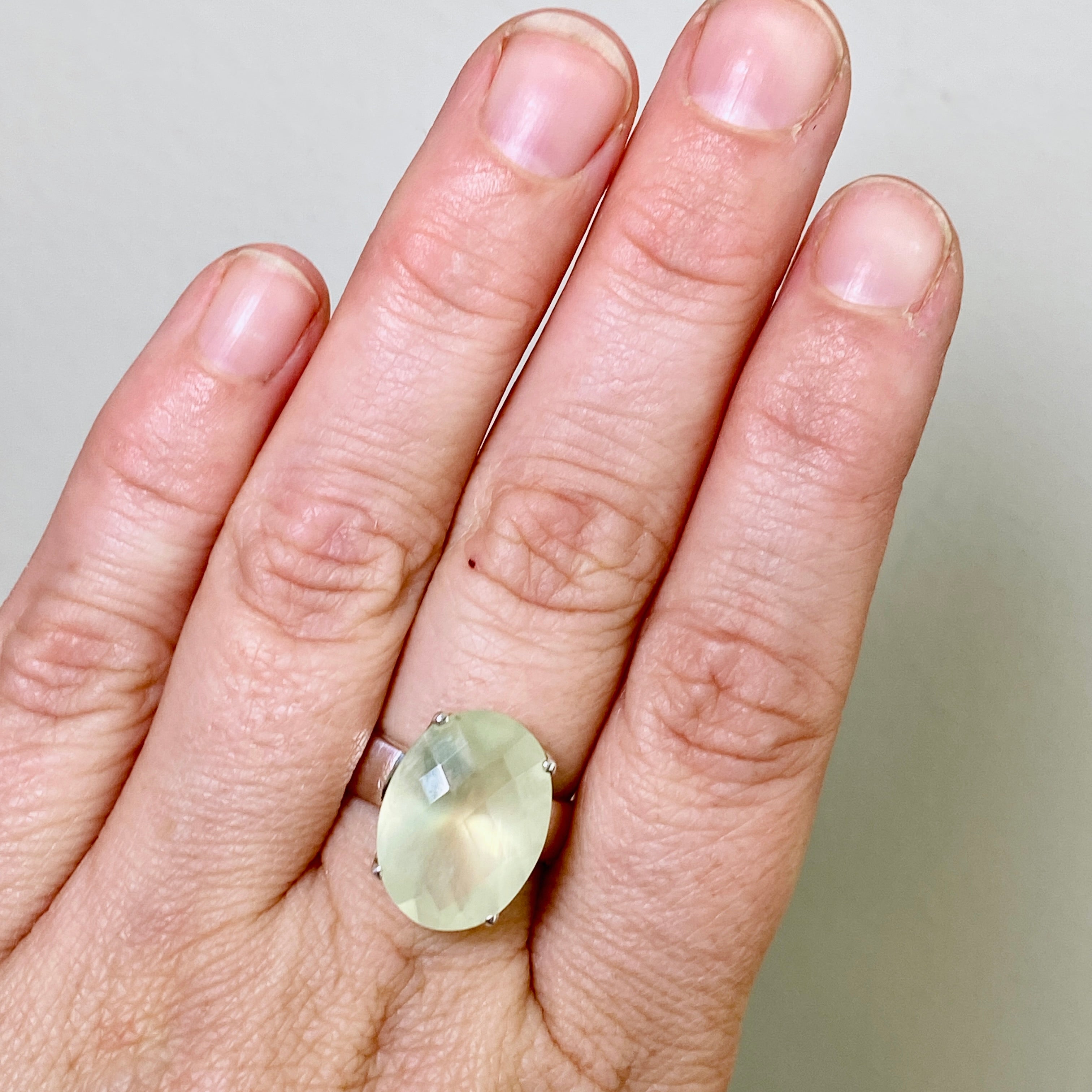 Prehnite Oval Checkerboard Faceted Ring Size 8 - Dainty Gemstone Jewelry for Women - Perfect for Everyday Wear, Gift Giving & Special Occasions