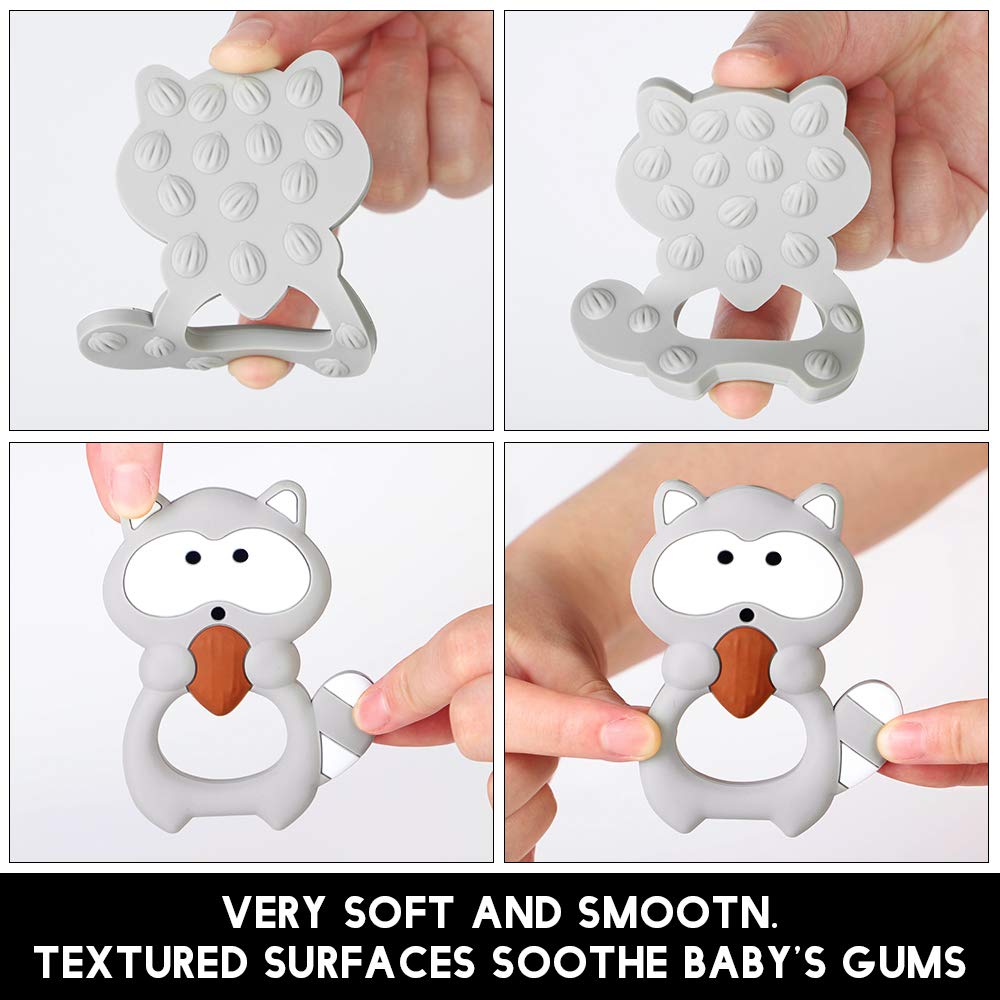 **BPA-Free Baby Silicone Teether & Sensory Chew Toy – Soft, Safe & Effective Infant Teething Pain Relief – Freezer Safe, Food Grade – Perfect Shower Gift for Boys & Girls (Raccoon Design) – Ideal for Soothing Sore Gums & Sensory Play**