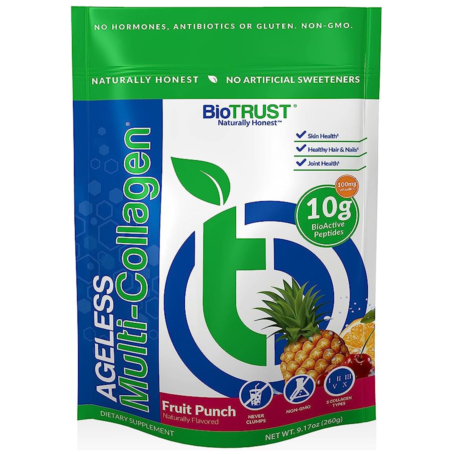 BioTrust Ageless Multi Collagen Peptides Powder - 5 Types (I, II, III, V, X) Hydrolyzed Collagen Supplement for Women & Men - Grass-Fed Beef, Wild-Caught Fish, Free-Range Chicken & Eggshell Membrane - Supports Skin, Hair, Nails & Joint Health - Perfect for Smoothies, Coffee & Post-Workout Recovery