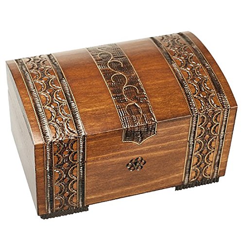 Handmade Polish Wooden Jewelry Box with Brass Clad & Lock - Keepsake Storage for Rings, Necklaces & Valuables - Perfect for Home Decor, Gift Giving & Travel Organizer