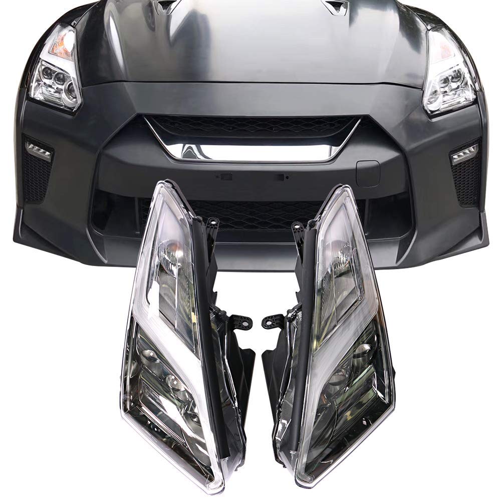 IKON MOTORSPORTS Front Bumper Cover & Headlights for 2009-2022 Nissan GT-R R35 - Factory Style Replacement Bumper & Conversion Headlamps | Perfect for Performance Upgrades & Car Restoration Projects
