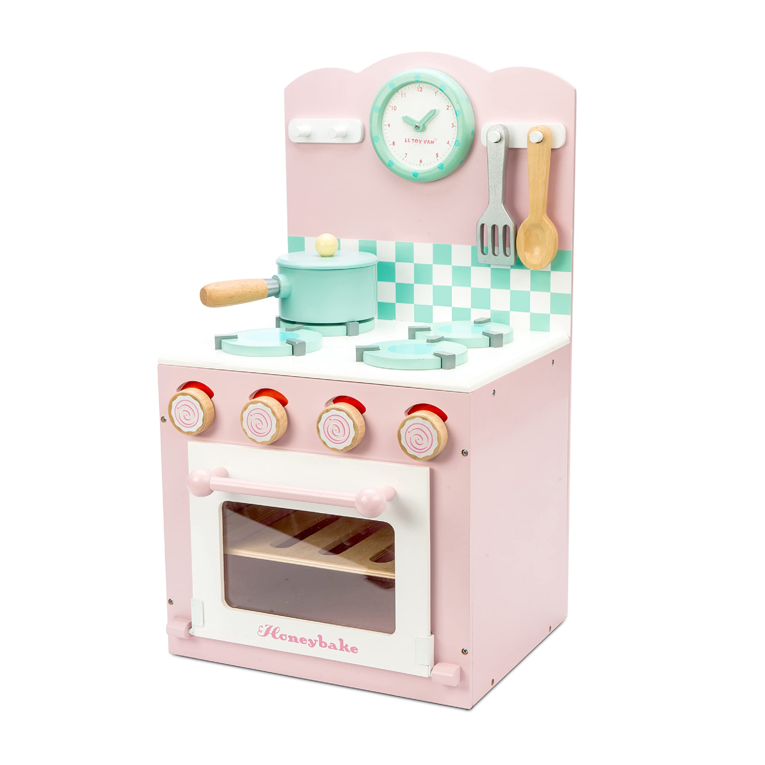 Le Toy Van - Colorful Wooden Honeybake Oven & Hob Pink Set | Wooden Pretend Play Kitchen Toy for Kids | Role Play Cooking Set for Boys & Girls | Perfect for Imaginative Play & Early Learning
