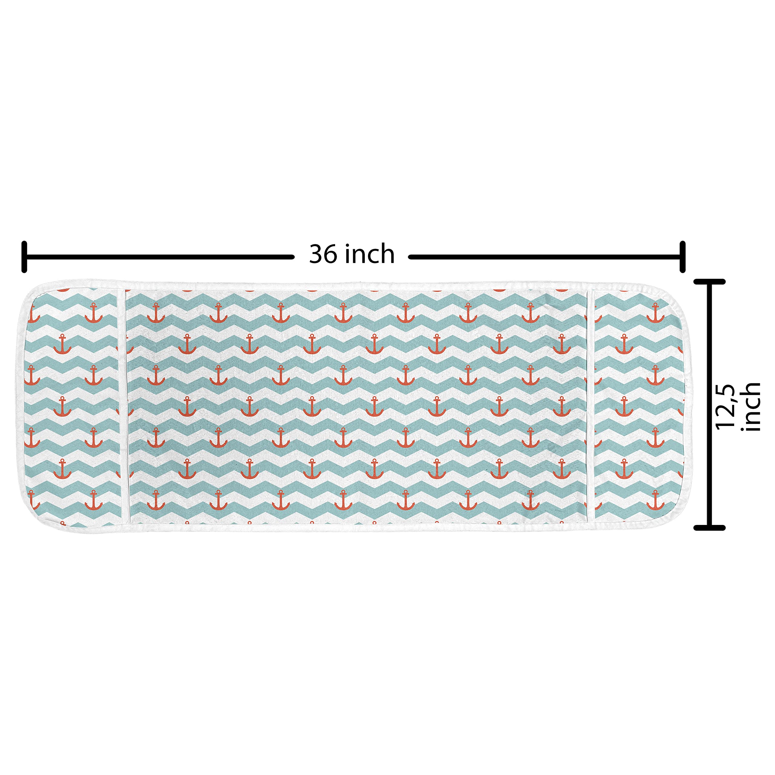 Ambesonne Anchor Microwave Cover - Waterproof Kitchen Organizer with Pockets, 36x12 Inches, Turquoise & Red Striped Design - Perfect for Coastal, Nautical or Beach Themed Kitchens