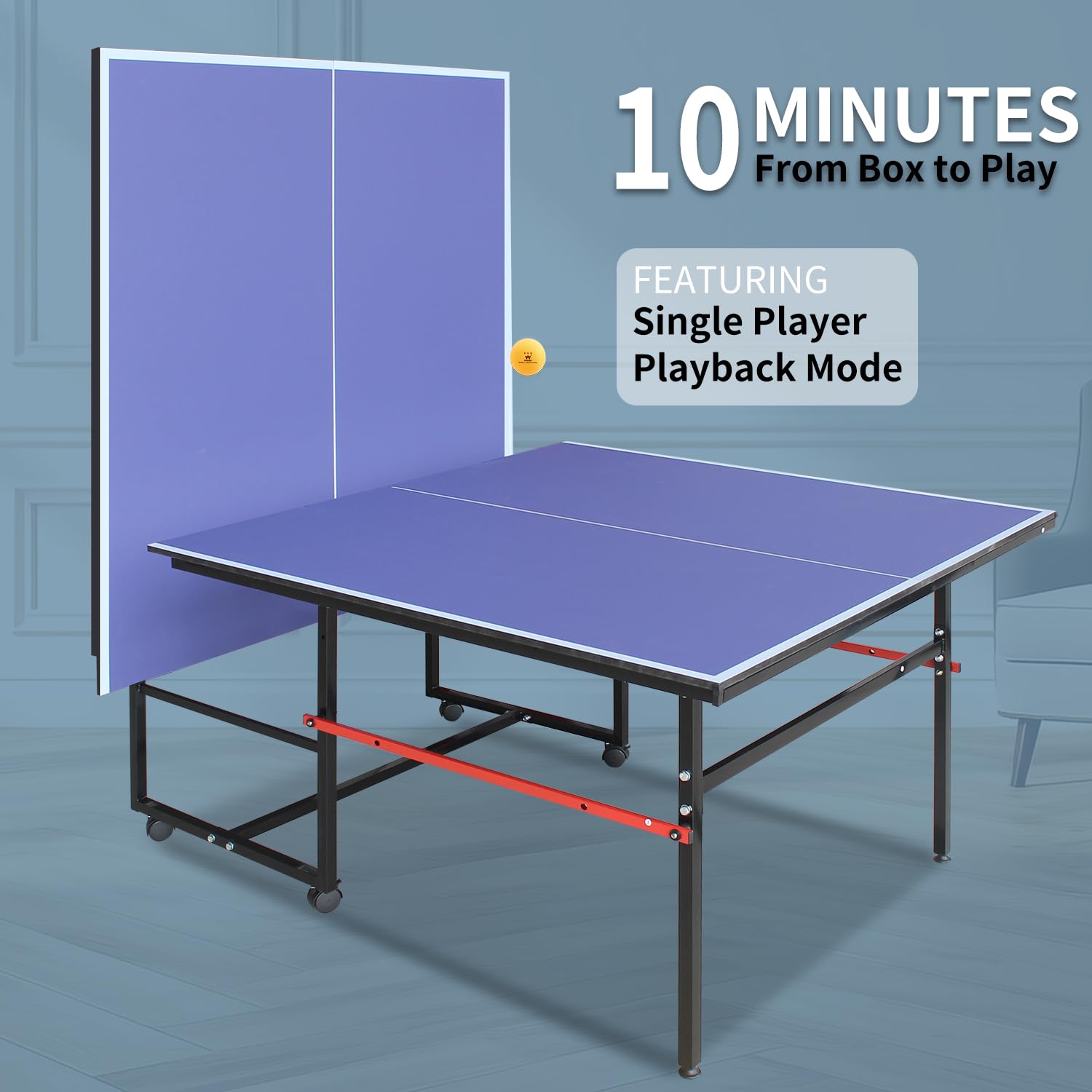 8ft Foldable Ping Pong Table for Indoor & Outdoor Use - Includes Net, 2 Paddles & 3 Balls - Perfect for Family Fun, Backyard Parties & Recreational Sports