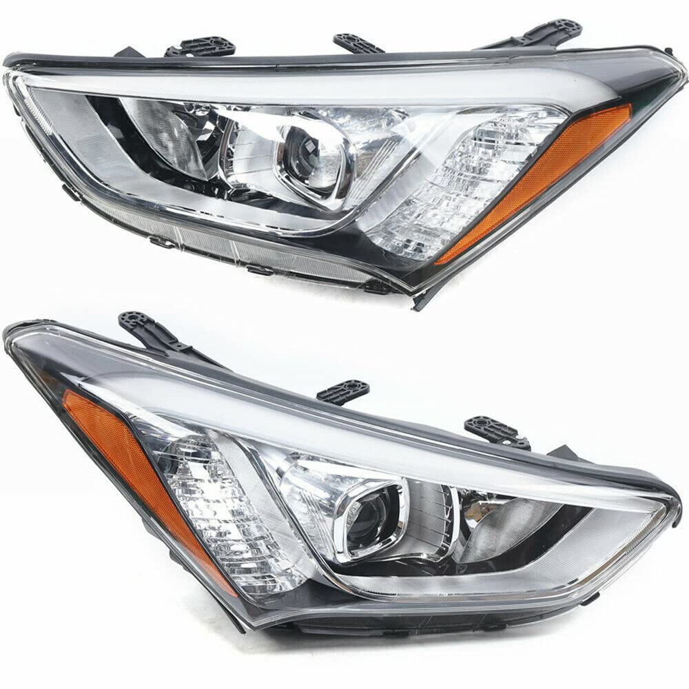 LOYALHEARTDY Halogen Headlight Assembly Replacement for Hyundai Santa Fe 2013-2016 - Left & Right Pair, Black Housing, Clear Lens - Perfect for Night Driving & Foggy Conditions