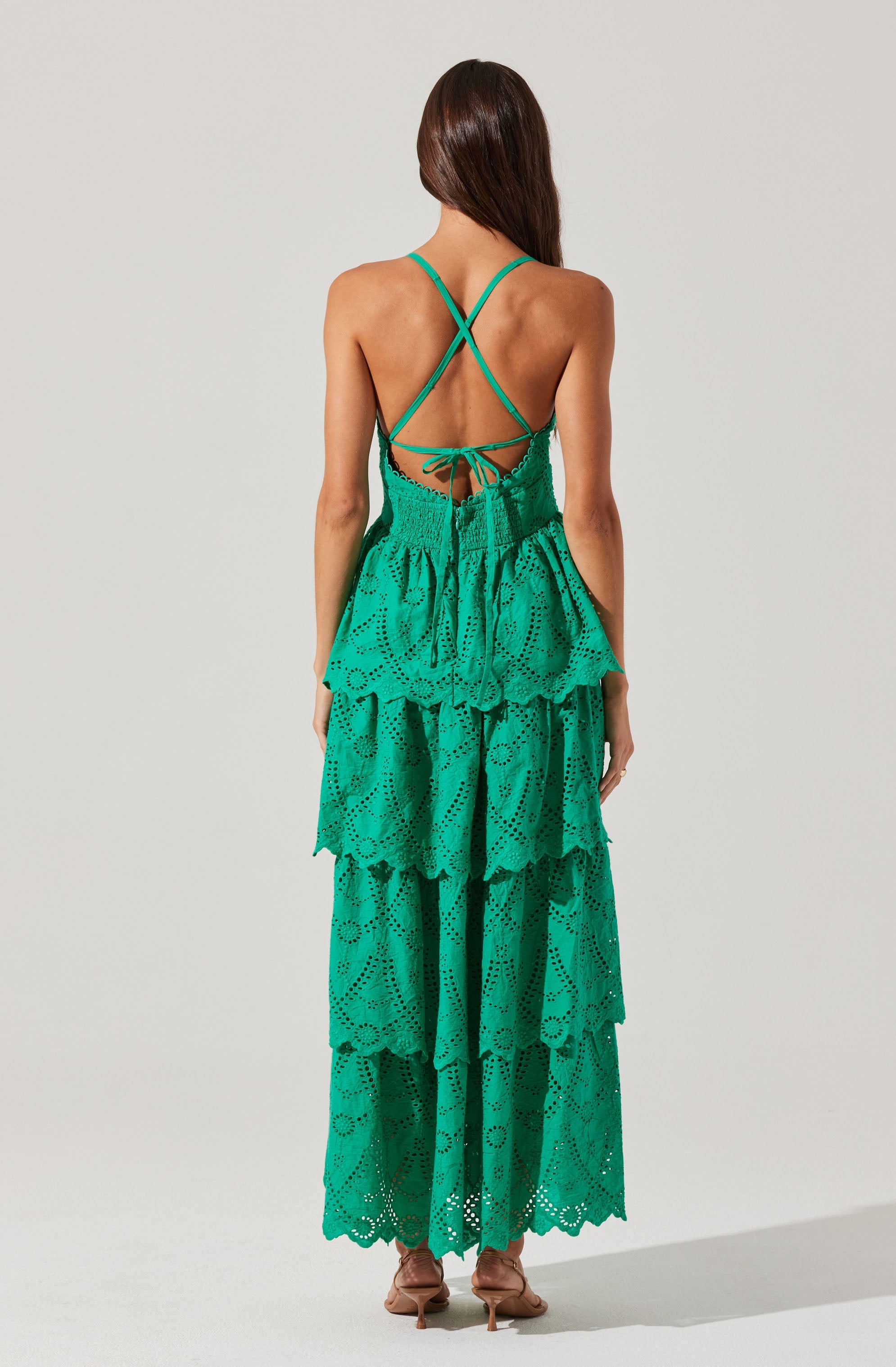 Faeryn Floral Eyelet Tiered Maxi Dress for Women - Boho Summer Beach Wedding Party Dress - Perfect for Vacations, Dates & Outdoor Events