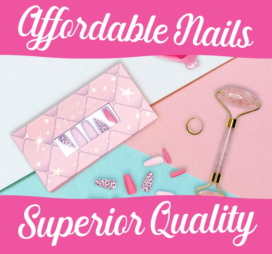 28PCS Coffin Fake Nails Kit with Quick Dry Nail Glue | Professional Salon Quality Press On Nails | Asymmetrical French Tip Artificial Nails for Women | Perfect for Parties, Weddings & Special Occasions