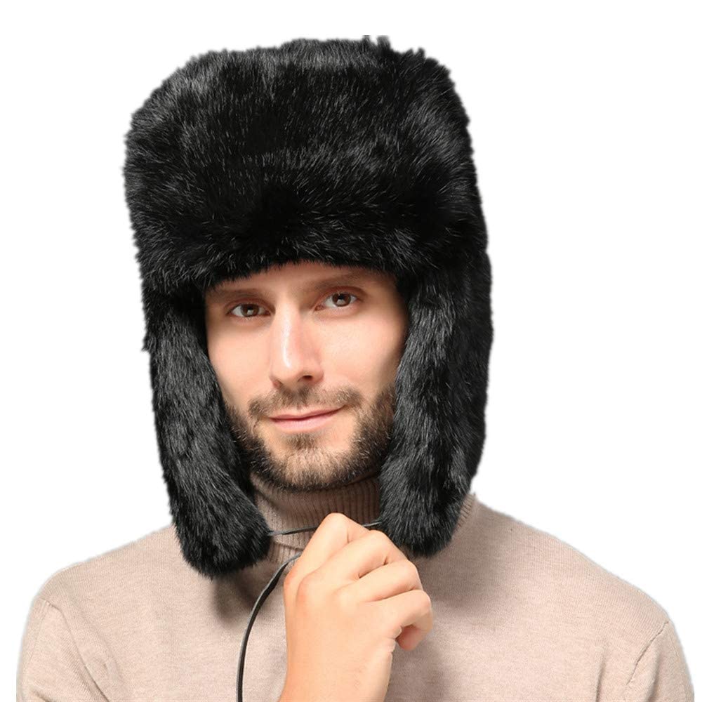 XHYPSWJP Men's Winter Rabbit Fur Aviator Hat - Russian Ushanka Trapper Hat for Men & Women | Warm Unisex Winter Cap for Cold Weather, Outdoor Activities & Fashion