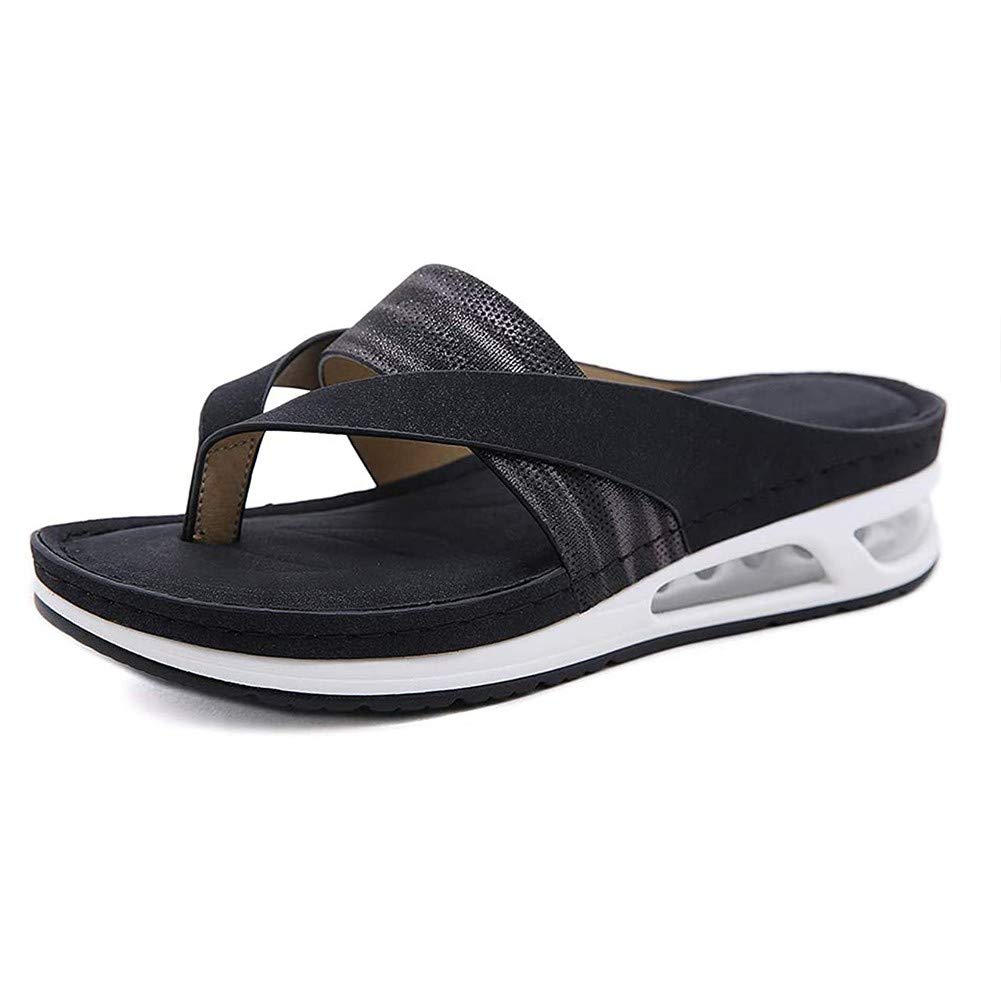 QQLIANGTUO Women's Arch Support Flip Flops - Orthotic Thong Sandals with Soft Cushion for Comfortable Walking | Open Toe Summer Beach Sandals for Women | Perfect for Poolside, Vacation & Casual Outings (Black, Size 39)