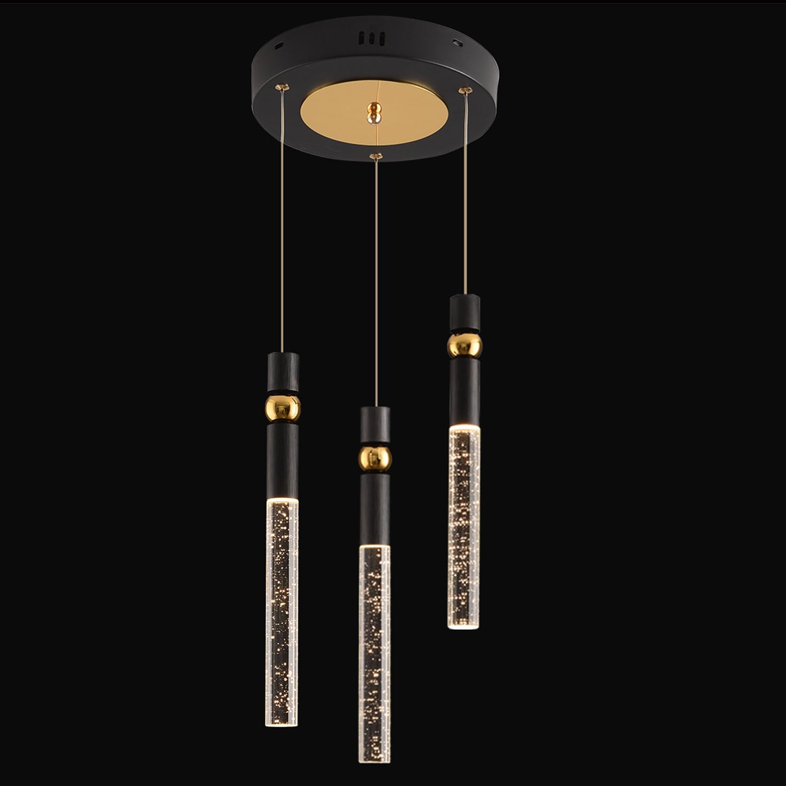 JoollySun Modern Crystal Pendant Light Fixture - 3-Light Cluster LED Chandelier for Kitchen Island, Dining Room, Bar Counter - Black Gold Finish | Elegant Lighting for Home & Restaurant Decor