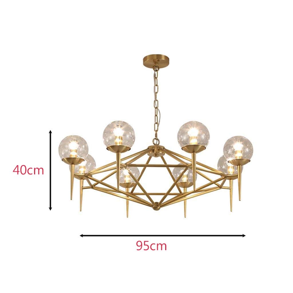 8 Heads Chandelier with E14 Lamp Holder - Wrought Iron & Glass Lampshade Hanging Light Fixture - Elegant Gold Ceiling Lamp for Living Room, Bedroom, Corridor - Perfect for Home Decor, Dining Area, and Entryway Lighting
