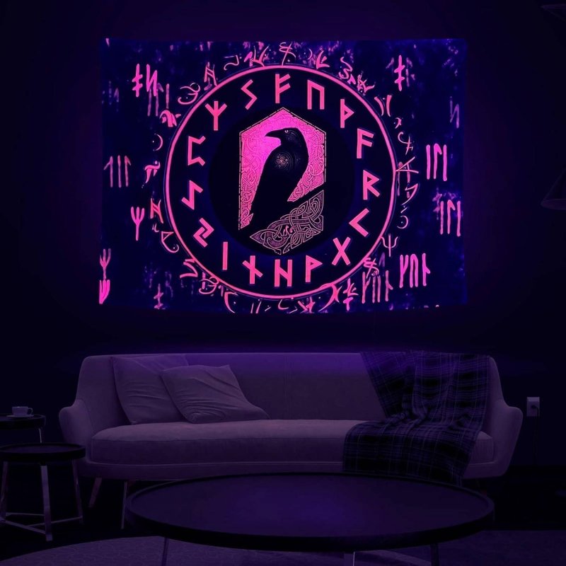Odins Raven Glow in the Dark Tapestry - UV Reactive Norse Mythology Wall Art Decor for Bedroom, Living Room & Dorm