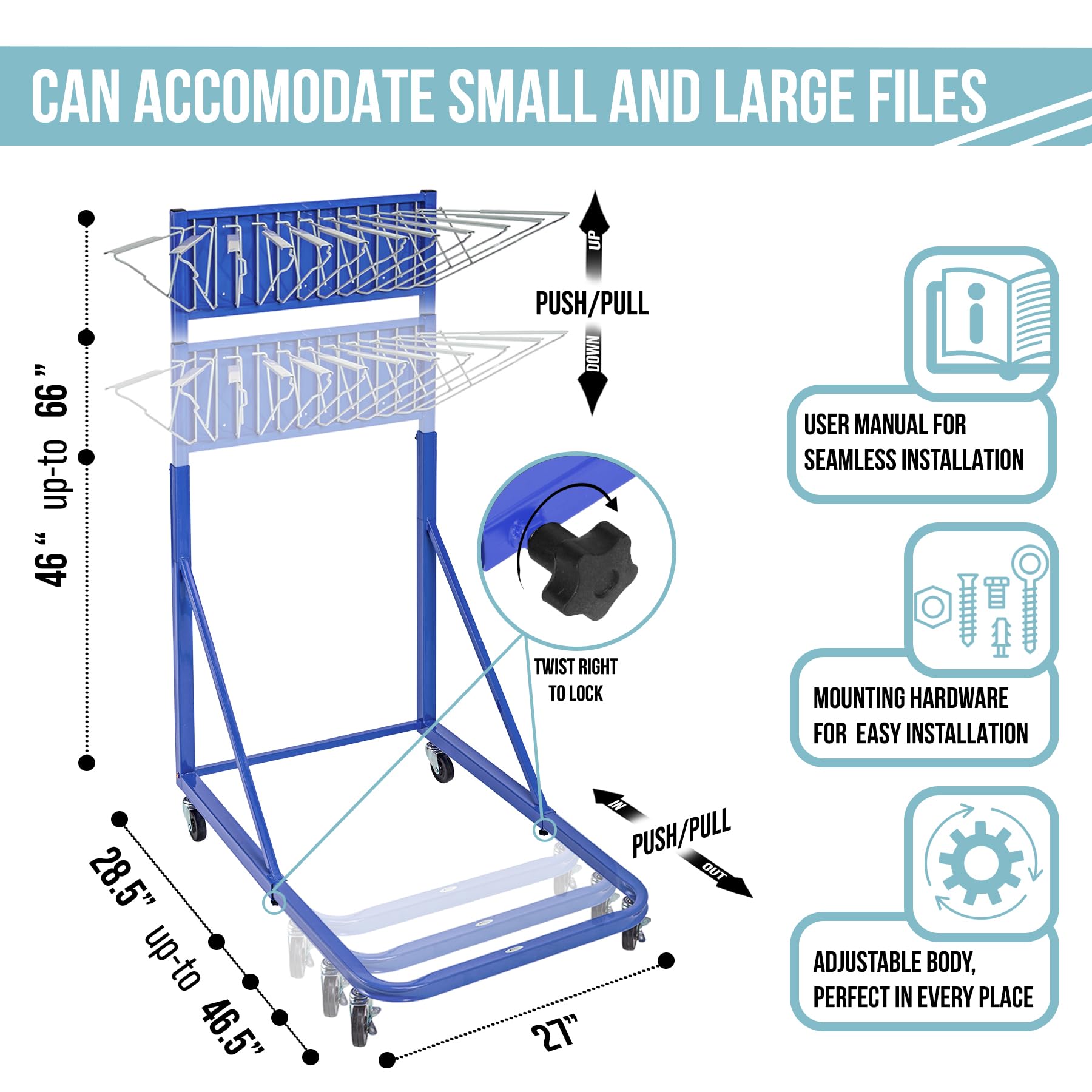 Adir Mobile Blueprint Holder - Heavy Duty Construction Plan Rack, Wall Mounted Map Organizer & Poster Display Stand for Jobsite, Office & Home Use - Perfect for Architects, Engineers & Contractors (Without Clamps)