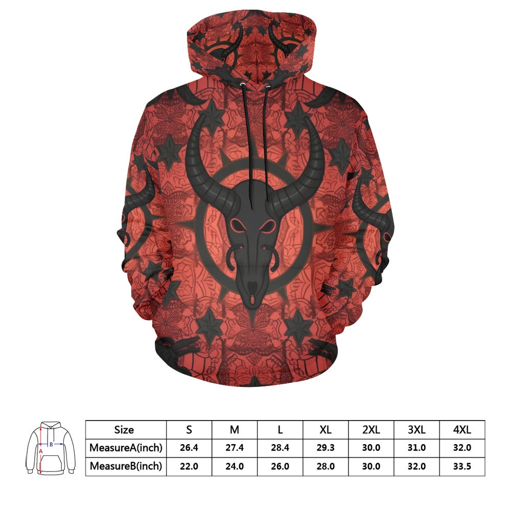 Baphomet Red Hoodie for Men & Women - Gothic Occult Pullover Sweatshirt | Perfect for Halloween, Cosplay & Alternative Fashion