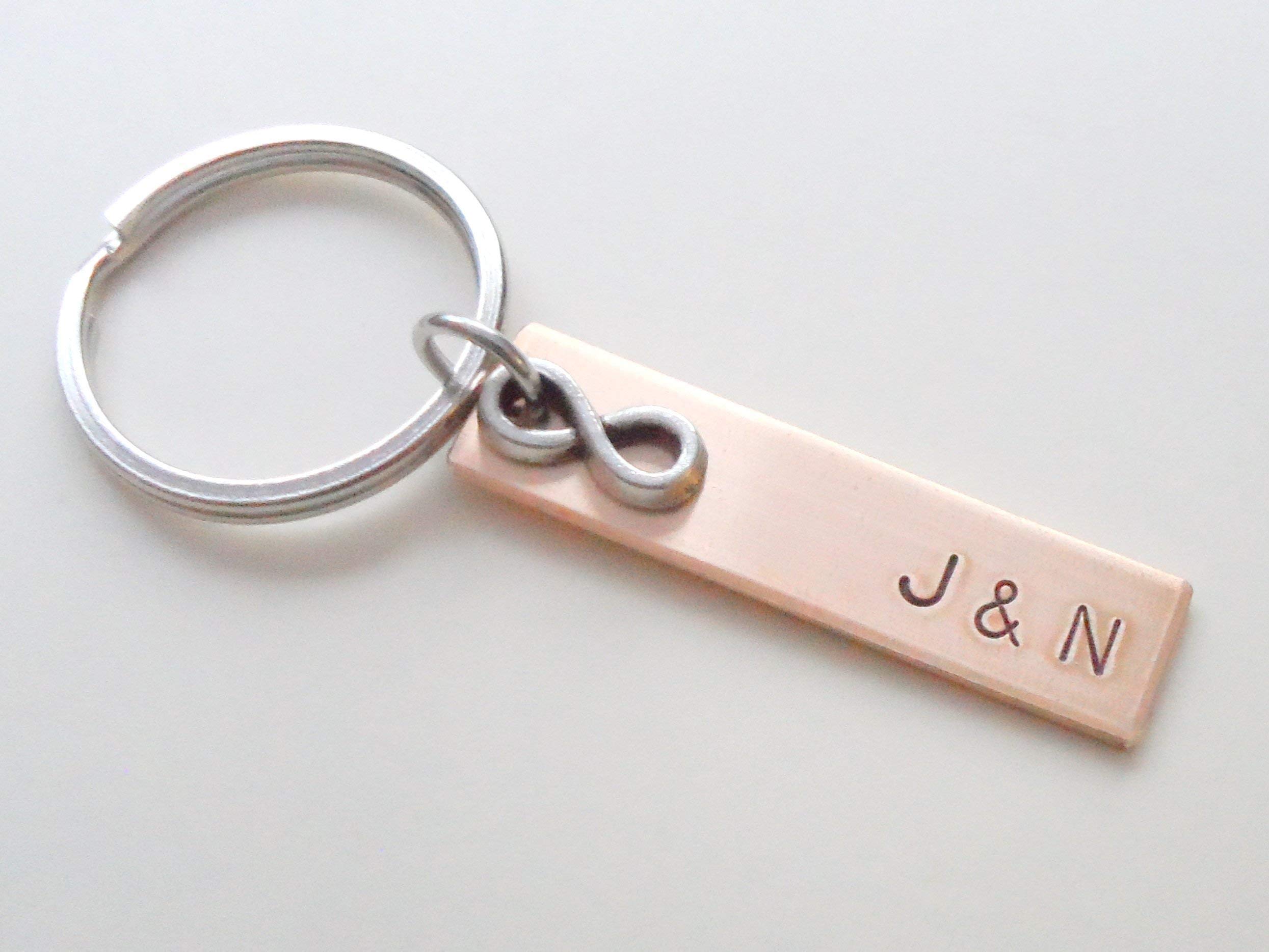 Personalized Bronze Keychain with Engraved Initials - Custom Couples Gift for Anniversary, Wedding, Boyfriend & Girlfriend - Perfect for Romantic Gifts, Travel Accessories & Everyday Carry