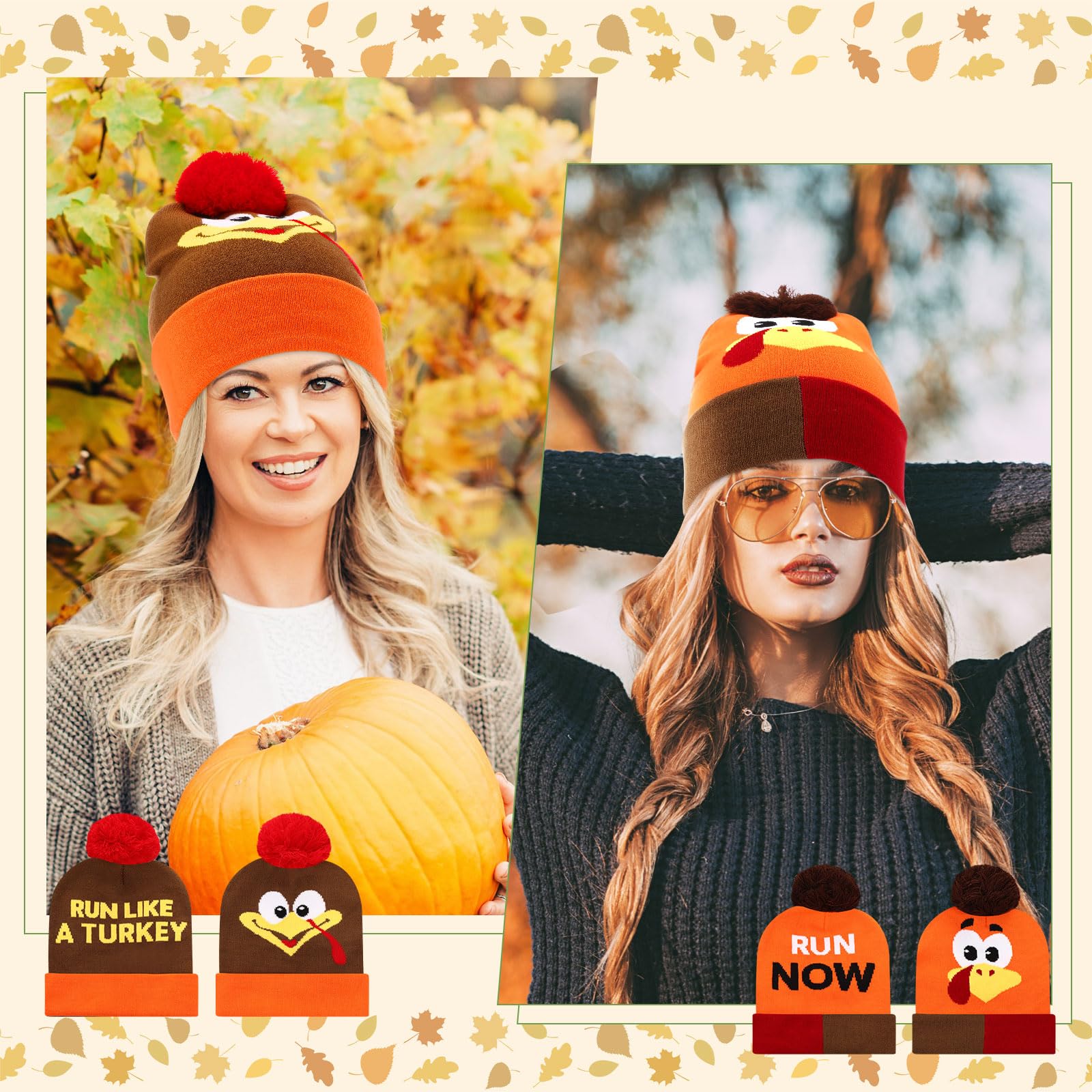 Liitrsh Thanksgiving Turkey Beanie Hat - Warm Knitted Winter Cap for Running, Costume Accessories & Holiday Outfits - Fun Cartoon Design for Turkey Trot Races, Christmas Parties & Festive Gatherings