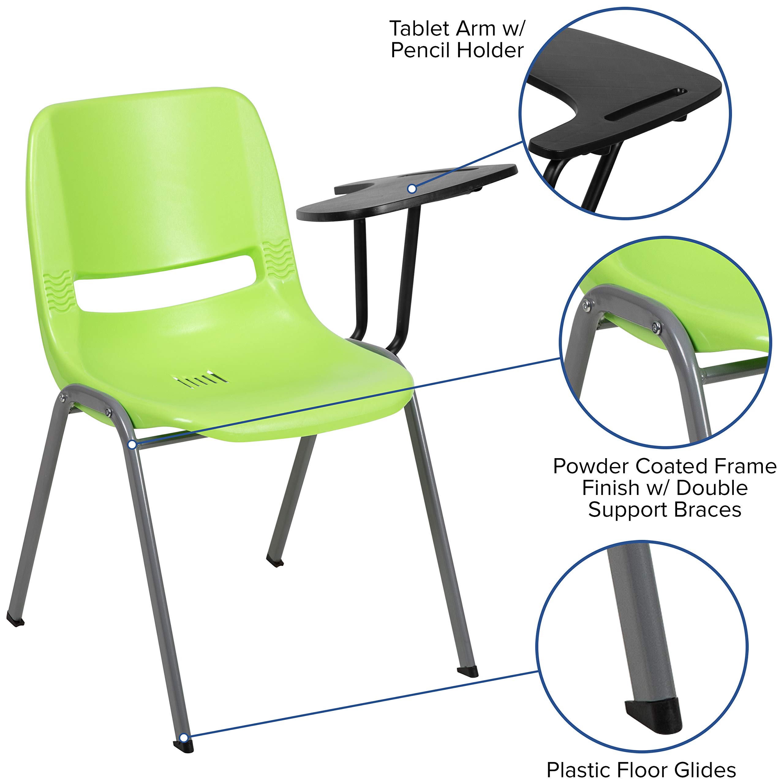 Ergonomic Green Shell Chair with Left-Handed Flip-Up Tablet Arm - Adjustable Office Desk Chair for Home & Work - Perfect for Studying, Gaming, and Remote Work
