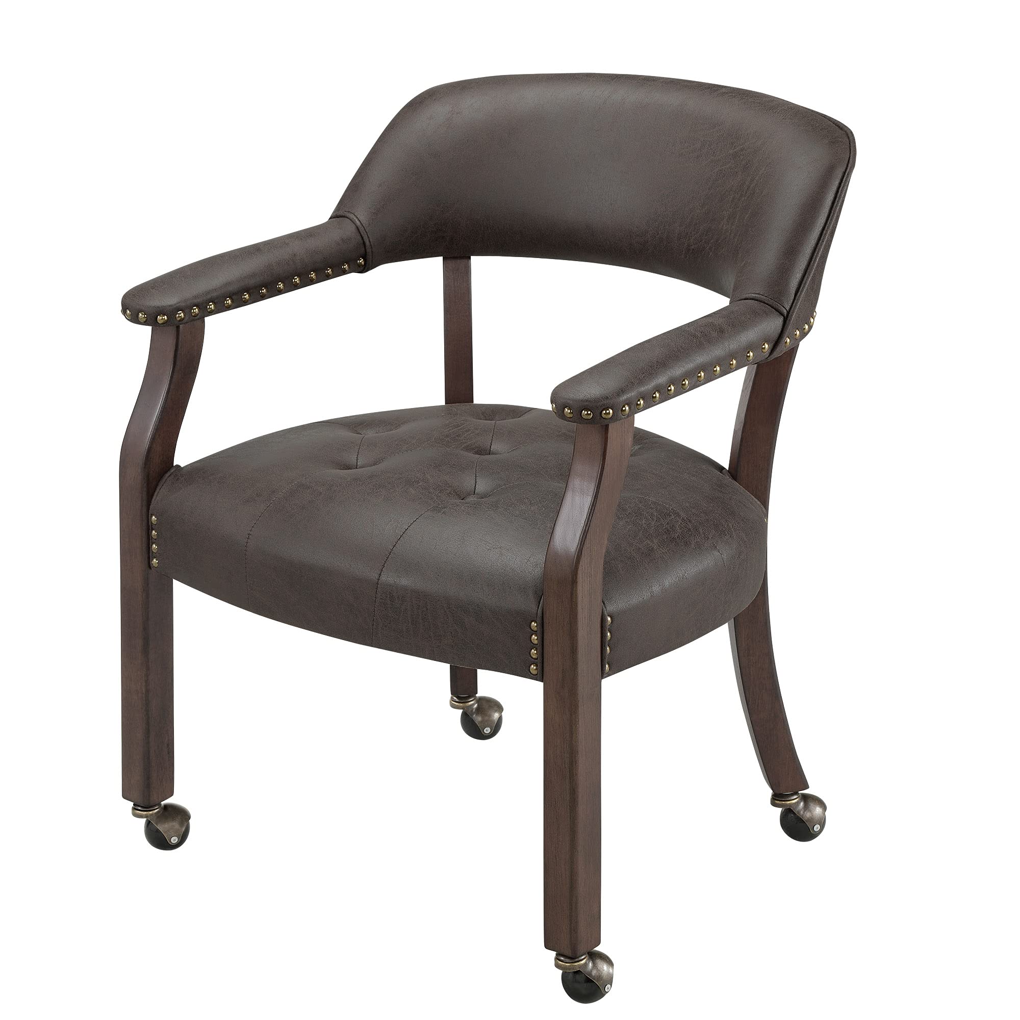 MODERION Solid Wood Executive Office Chair with Wheels and Arms - Classic Swivel Upholstered Desk Chair for Dining Room, Living Room & Home Office - 31.5